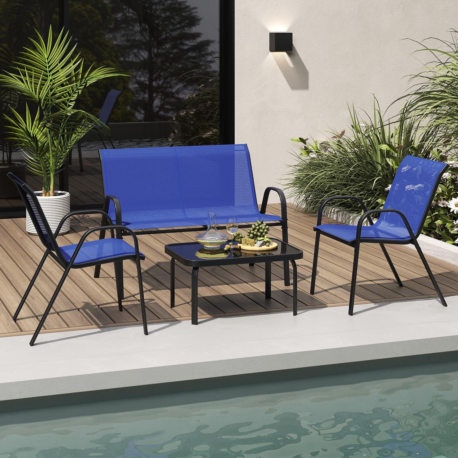 COSTWAY Balkonset Gartenmöbel-Set, Sitzgruppe, (4-tlg), für 4 Personen, Metall