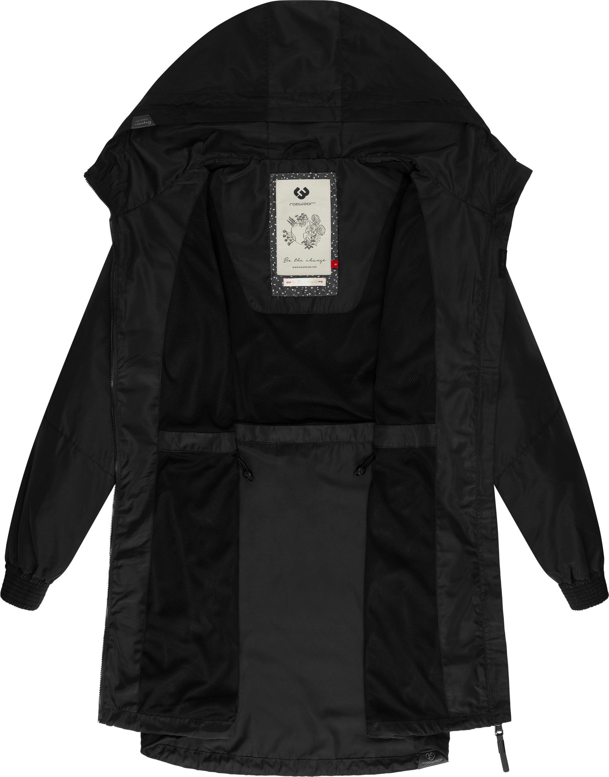 Outdoorjacke Bronja stylischer Übergangsmantel schwarz Ragwear unifarbener