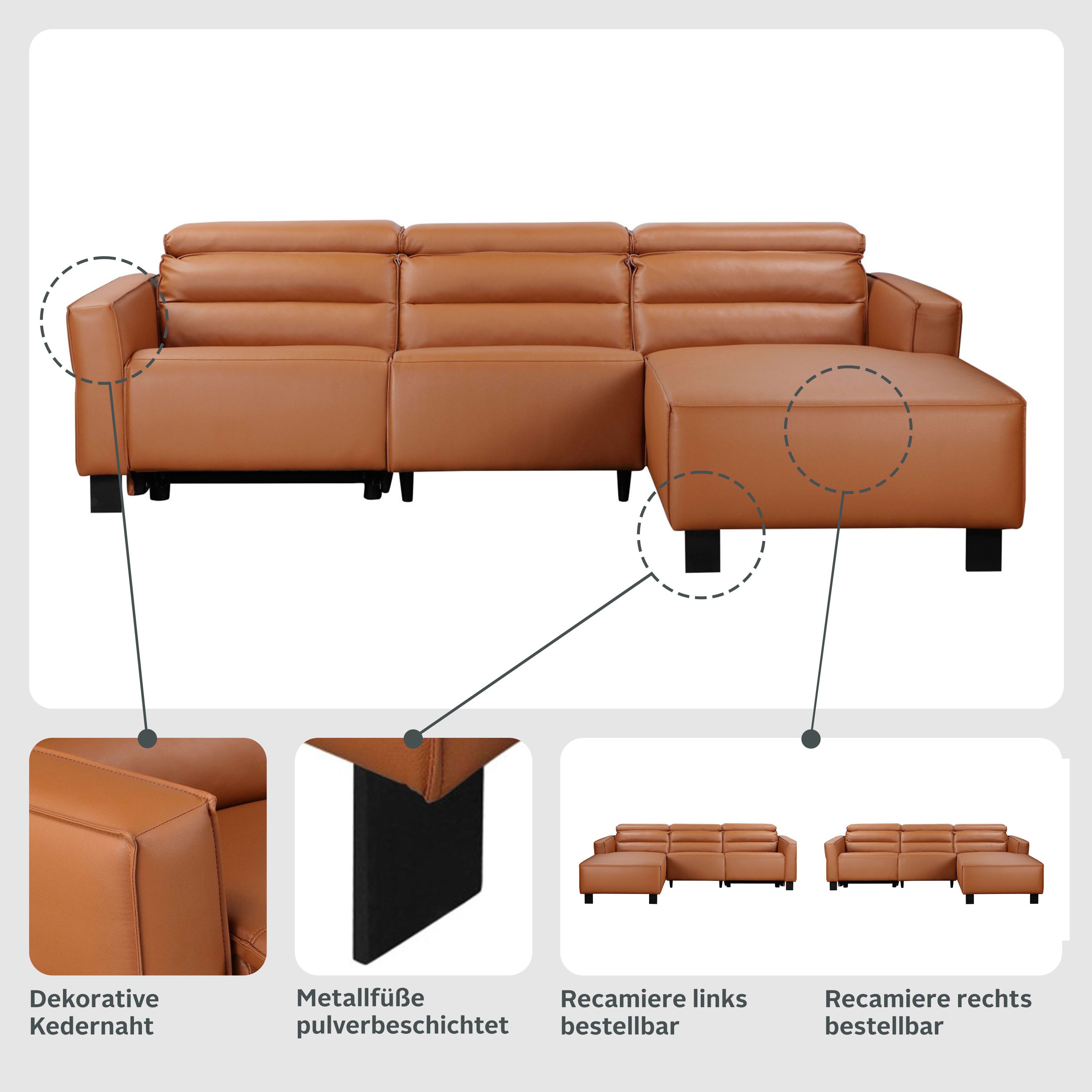 OTTO home Ecksofa Carpari, L-Form, 263 cm, manuelle o. elektrische Relaxfunktion, USB A/C und Kopfteilverstellung