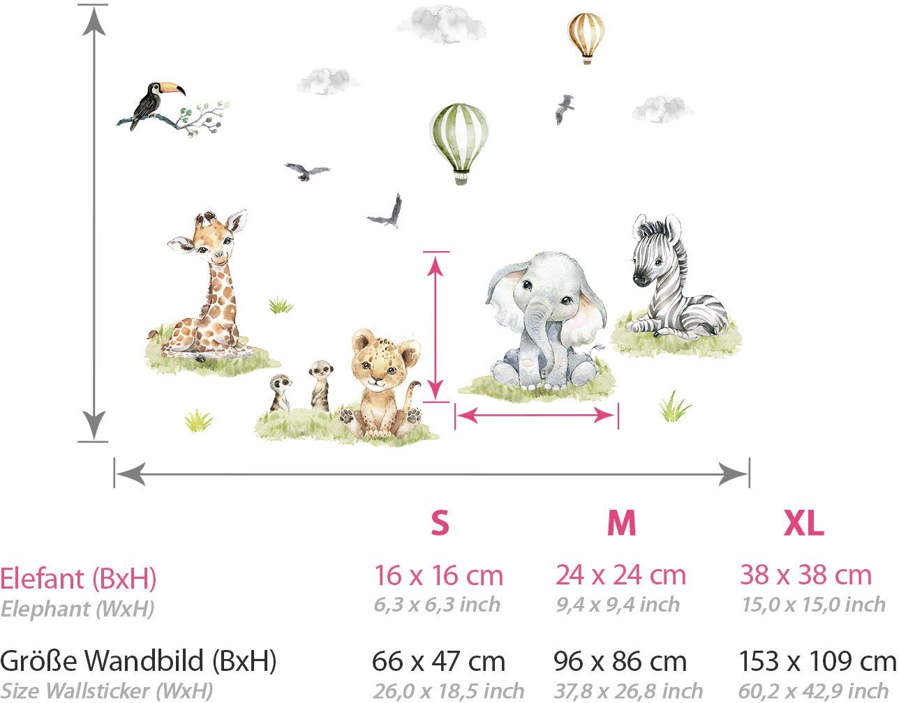 little DECO Wandtattoo »Little Deco Wandtattoo Safari Tiere & Heißluftballons«-HomeTrends