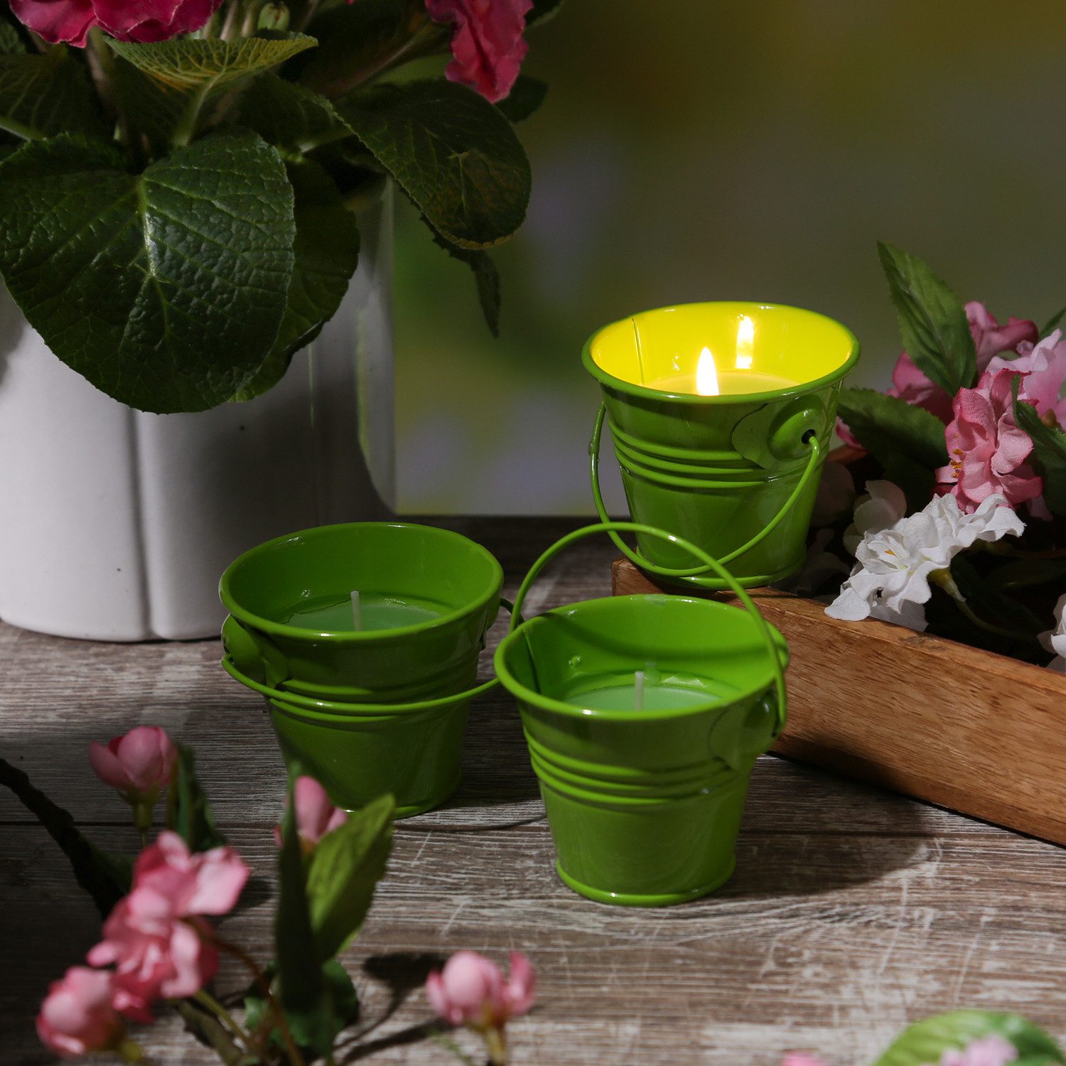 MARELIDA LED-Kerze Duftkerzen Citronella Garten Balkon Outdoorkerzen im Metalleimer 3St. (3-tlg)