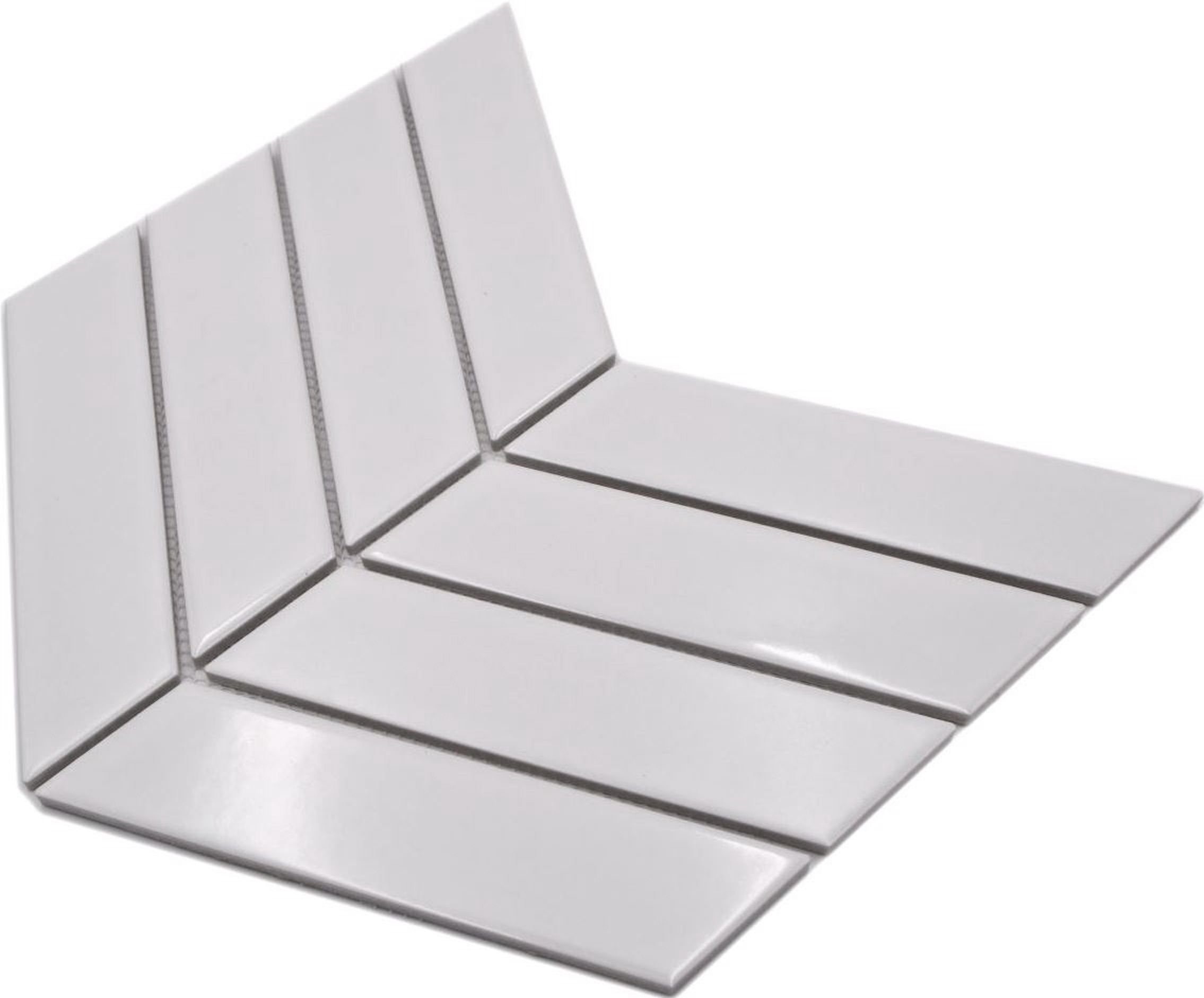 Mosani Mosaikfliesen Fischgrät Wandfliese Keramik Mosaik mix weiss glänzend