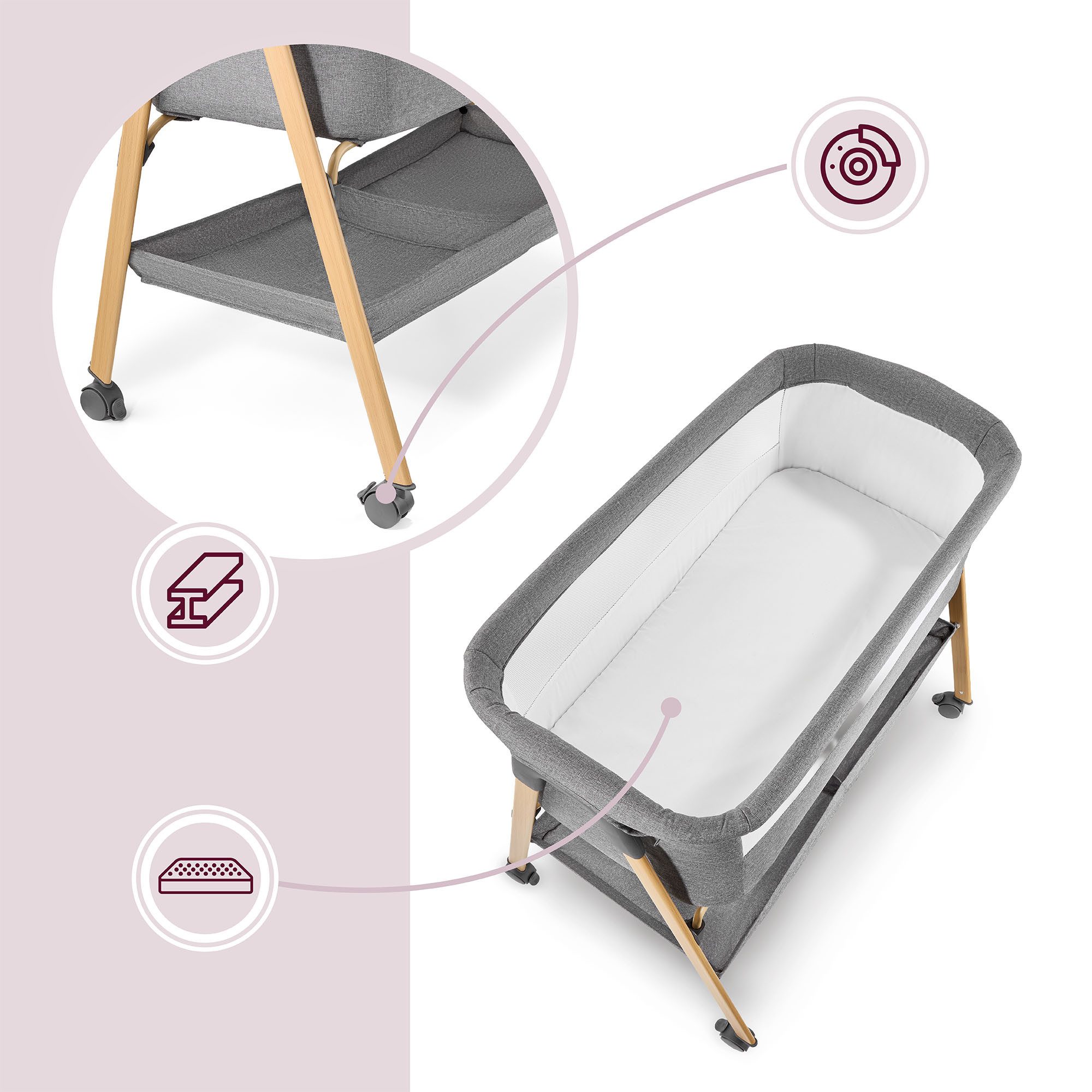 Moby-System Baby-Reisebett Babybett mit Matratze & Rollen – klappbar, grau Moby-System – Bild 5 von 5
