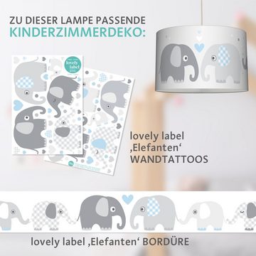 lovely label Pendelleuchte Elefanten blau/grau - Hängelampe Baby Kinderzimmer, Plug & Shine, LED wechselbar, Warmweiß