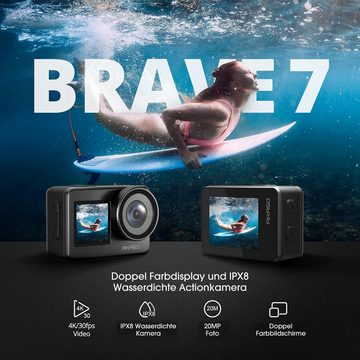 Akaso Brave 7, 4K 20MP WiFi, IPX8 waterproof, Action Cam (IEEE 802, ElS 2.0 mit Touchscreen, externem Mikrofon und 32G Speicherkarte)