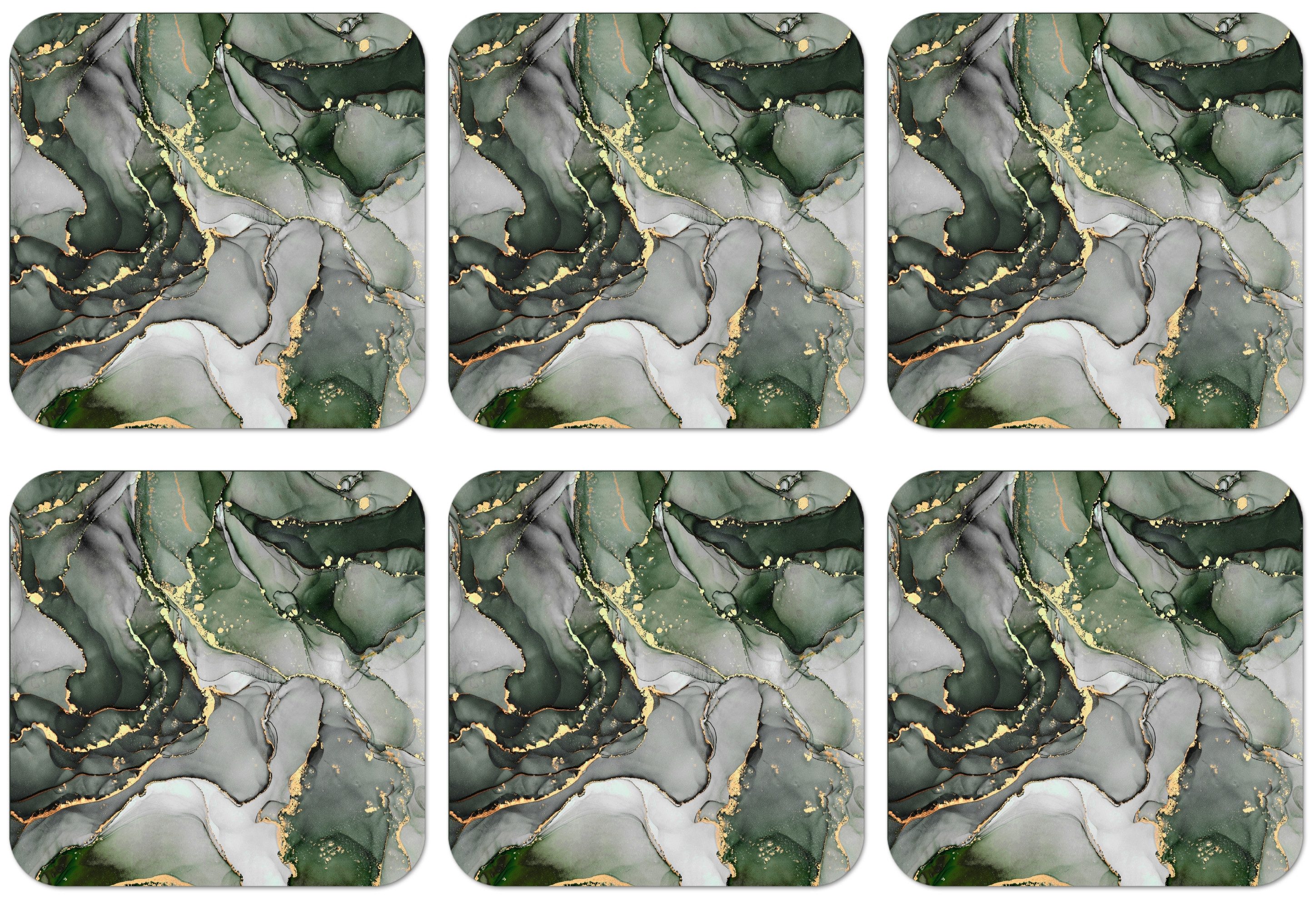 MuchoWow Glasuntersetzer Luxus - Marmor - Grün, Zubehör für Gläser, 6-tlg., Tassenuntersetzer Kork, Quadrat, Untersetzer Set Gläser, 10x10 cm
