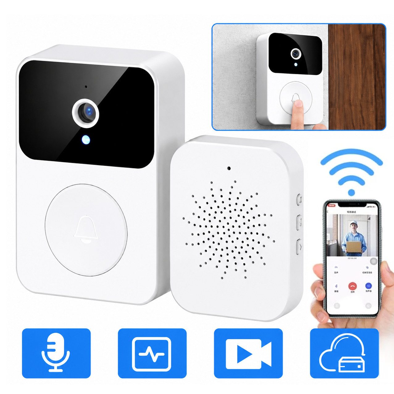 MOPUEA Smart Home Türklingel 1080P HD Videodoorbell Kamera, WLAN-Video-Türklingel(2.4G) (USB-Ausführung, 1-tlg)