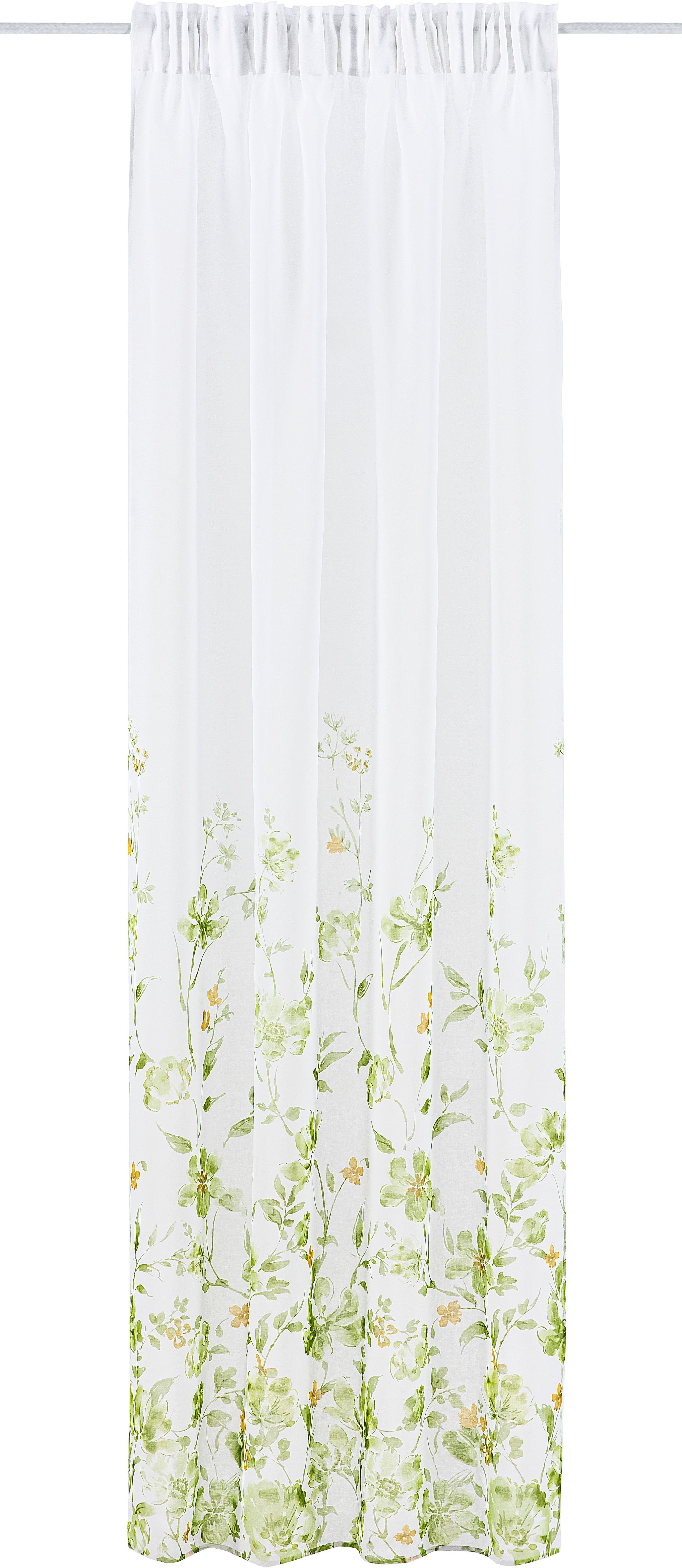 Gardine Kaya, Leonique, Multifunktionsband (1 St), transparent, transparent, mit Blumendesign, verschiedene Größen white/green | Fertiggardinen