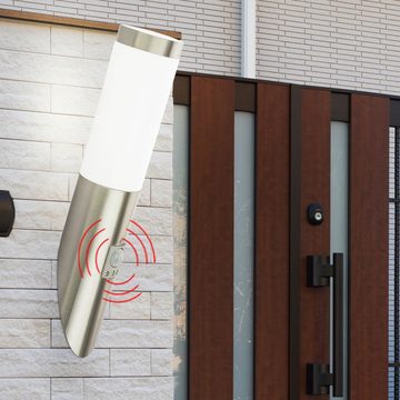 etc-shop Außen-Wandleuchte, Leuchtmittel inklusive, Warmweiß, LED Außen Wand Leuchte Fassaden Edelstahl Strahler Terrassen Sensor