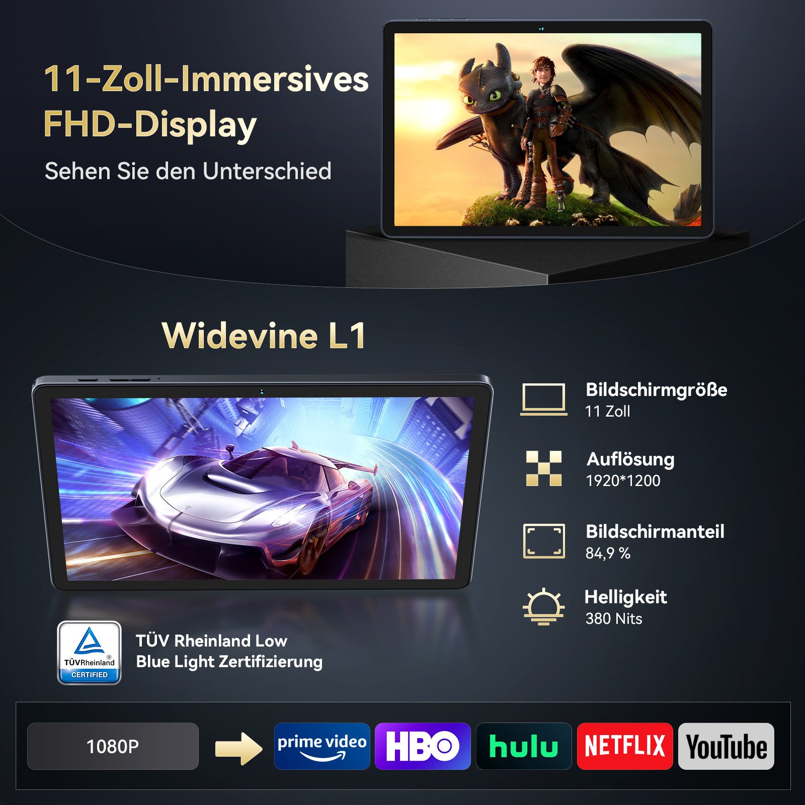 BESTTAB 11'''4G LTE 8000 mAh Akku 256 GB Tablet (256 GB, 4G LTE, FHD Display, 8000 mAh Akku, Al Magic, Android 15)