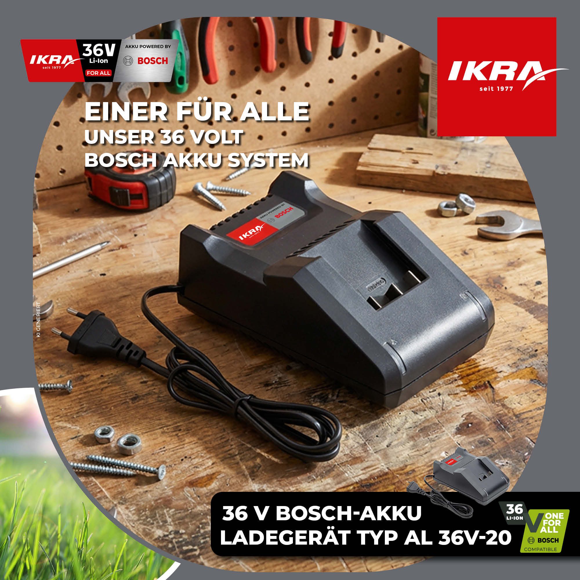 ikra GmbH AL 36-V-20 Batterie-Ladegerät (2000 mA, 1-tlg., schnelle Ladung, Kompatibilität mit BOSCH 36V & IKRA BOSCH 36V Serie)