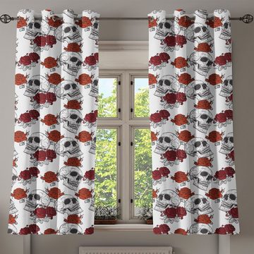 Gardine Dekorative 2-Panel-Fenstervorhänge für Schlafzimmer Wohnzimmer, Abakuhaus, Halloween Roses Gothic Schädel