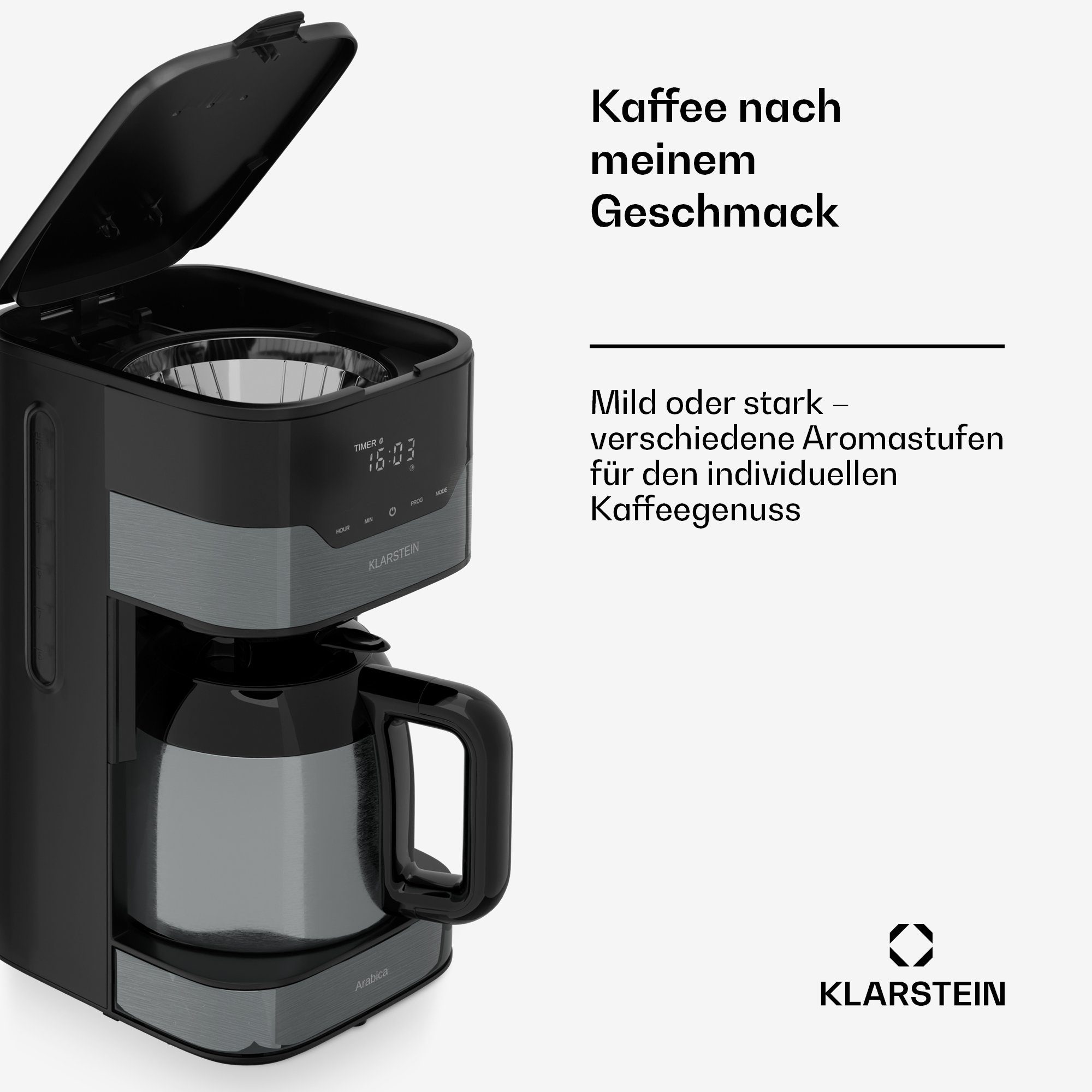 Tassen Filterkaffeemaschine mit thermoskanne LCD Touch Arabica, 1,2L 12 Timer Kaffeekanne, Klarstein 1.2l
