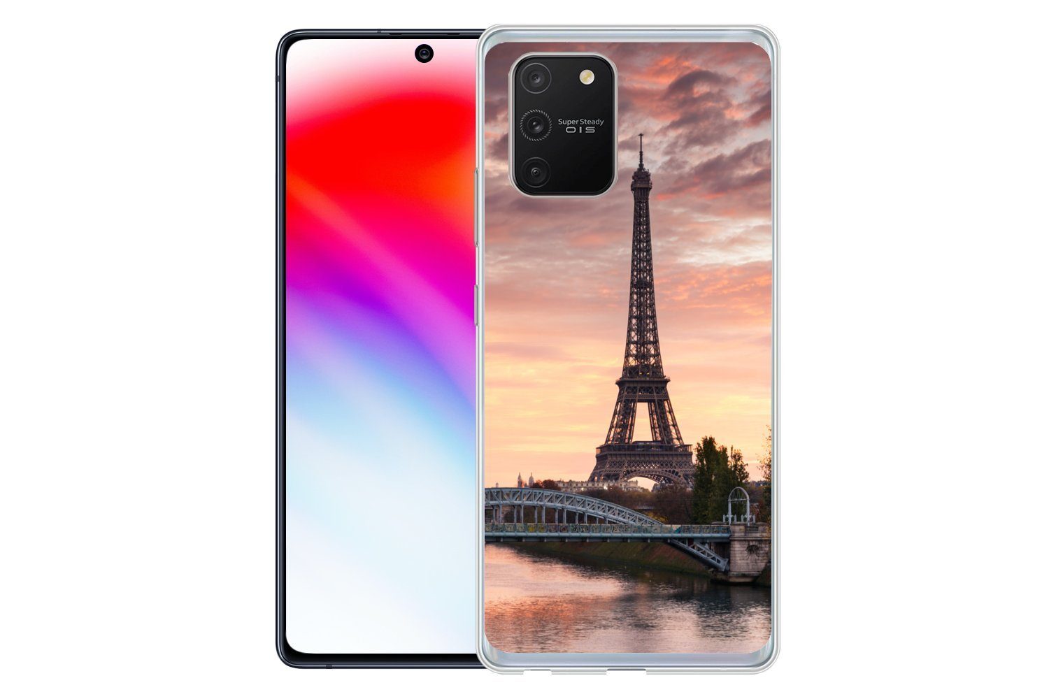 MuchoWow Handyhülle für Samsung Galaxy S10 Lite Paris - Eiffelturm - Brücke, Phone Case, Silikon, Schutzhülle Dünn