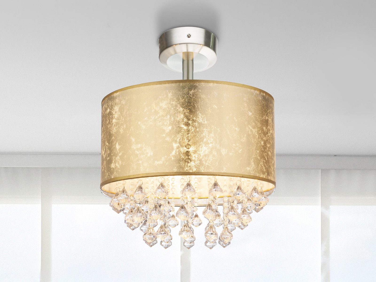 GLOBO LIGHTING LED Deckenleuchte Stoff mit Acryl Kristall Behang Ø 40cm, Di günstig online kaufen