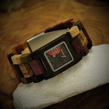 Holzwerk Quarzuhr SEESEN Damen Holz Armband Uhr, Design Eckig, braun, schwarz & rot