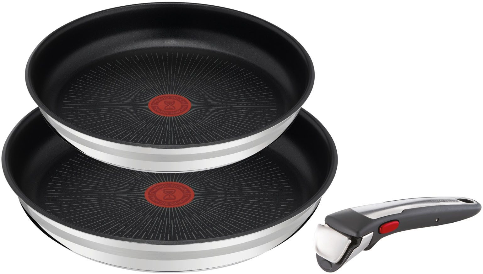 Tefal Pfannen-Set Jamie Oliver Ingenio G6, Pfannenset abnehmbarer Griff, antihaft, Edelstahl (Set, 3-tlg., 2x Pfannen Ø 24/28 cm, 1x abnehmbarer Griff, Made in France), stapelbar, platzsparend, einfache Reinigung, Induktion, L97691