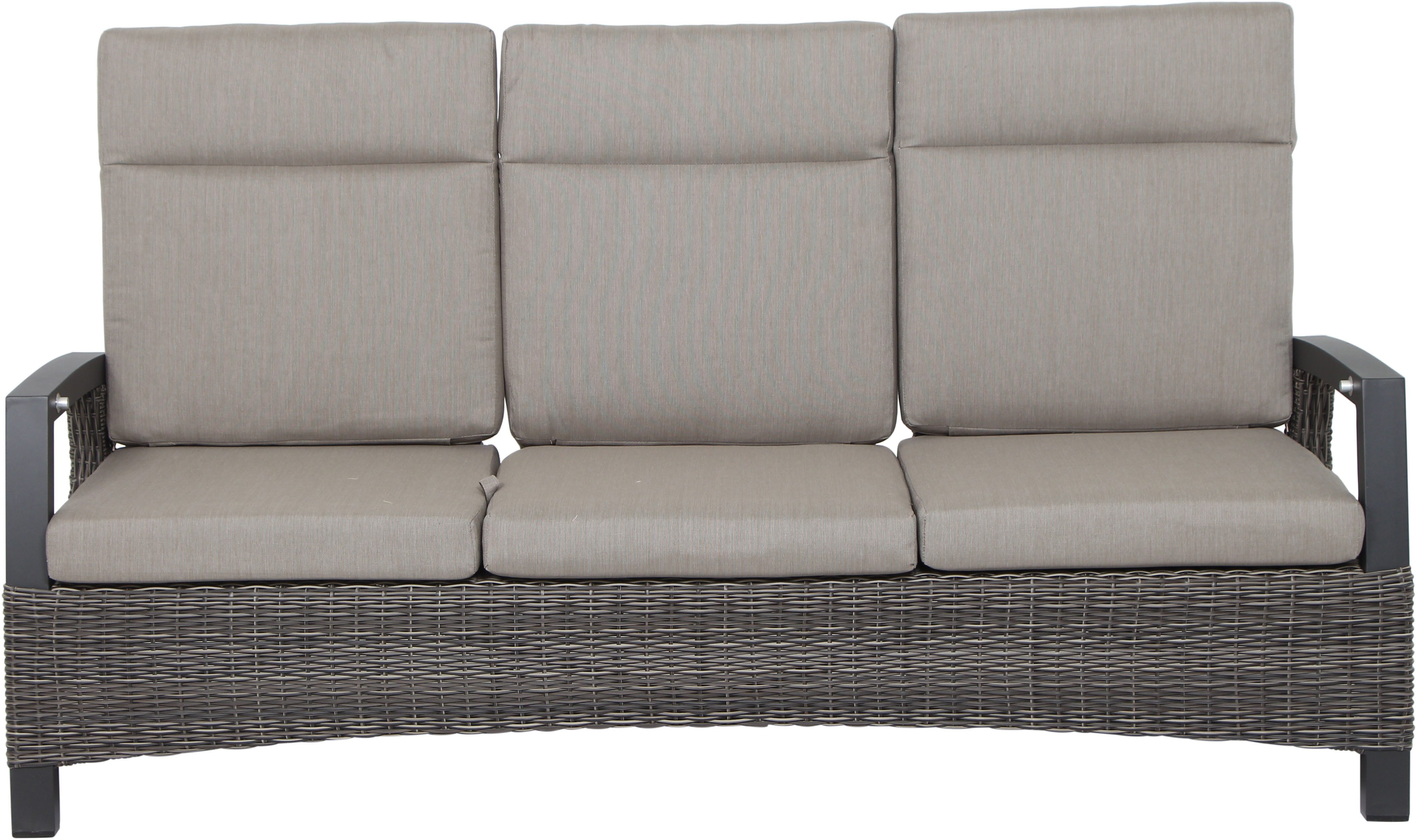Siena Garden Gartenlounge-Bank CORIDO Lounge 3er Sofa in charcoal grey, Gestell Alu matt anthrazit, mit Sitz- u. Rückenkissen taupe meliert