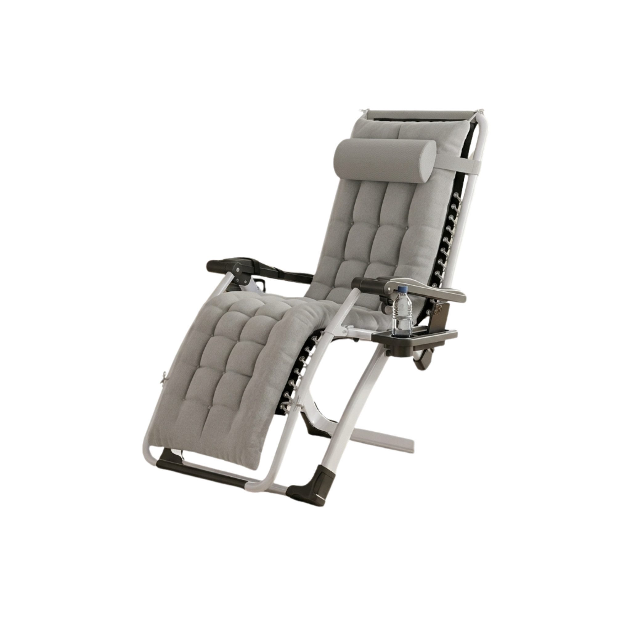 Norvéa Home Gartenliege Relaxliege mit Polster, Kopfkissen & Beistelltablett, Set bestehend aus 1 Relaxstuhl, 1 Kopfkissen und 1 Beistelltablett, 1 Relaxstuhl mit Kopfkissen und abnehmbarem Beistelltablett, Klappbar, verstellbar, mit Polster, Kopfkissen & Beistelltablett
