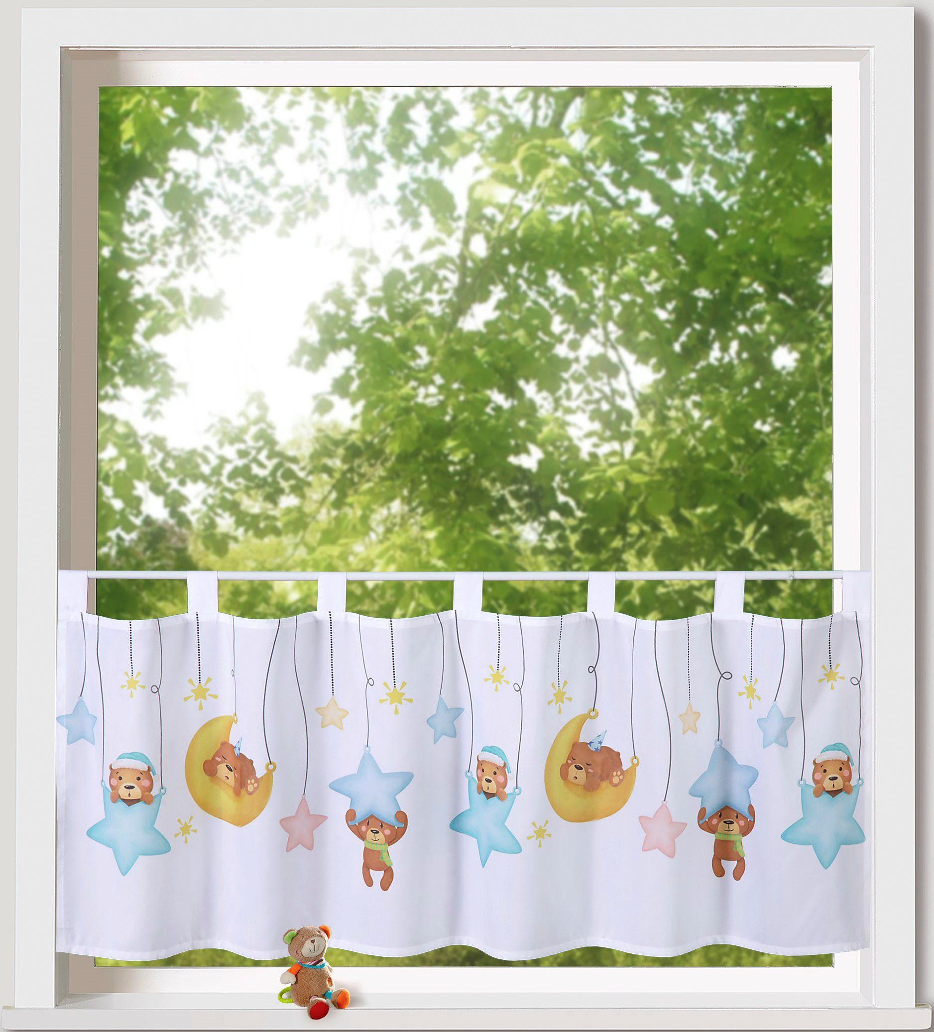 Weckbrodt Scheibengardine Henry, Schlaufen (1 St), blickdicht, Microfaser, Bistro, Voile, Kinder, bedruckt, HxB 45x120cm, Gardine, Store