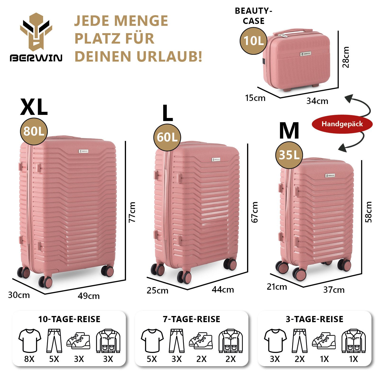 Berwin Trolleyset mit Beautycase Modell Calma Dusty Rose, 4 Rollen, (Set, 4 tlg., MS-19791) – Bild 3 von 5