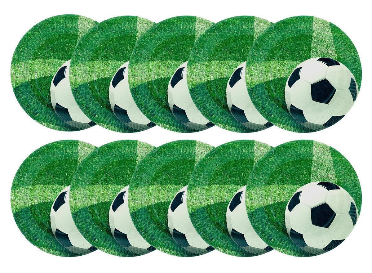 PAPSTAR Pappteller 10 Pappteller Fußball Design Schwarz Weiß Ø 230mm Rund, (10 St), Pappteller Geburtstagsteller Partyteller Kindergeburtstag Mottoparty