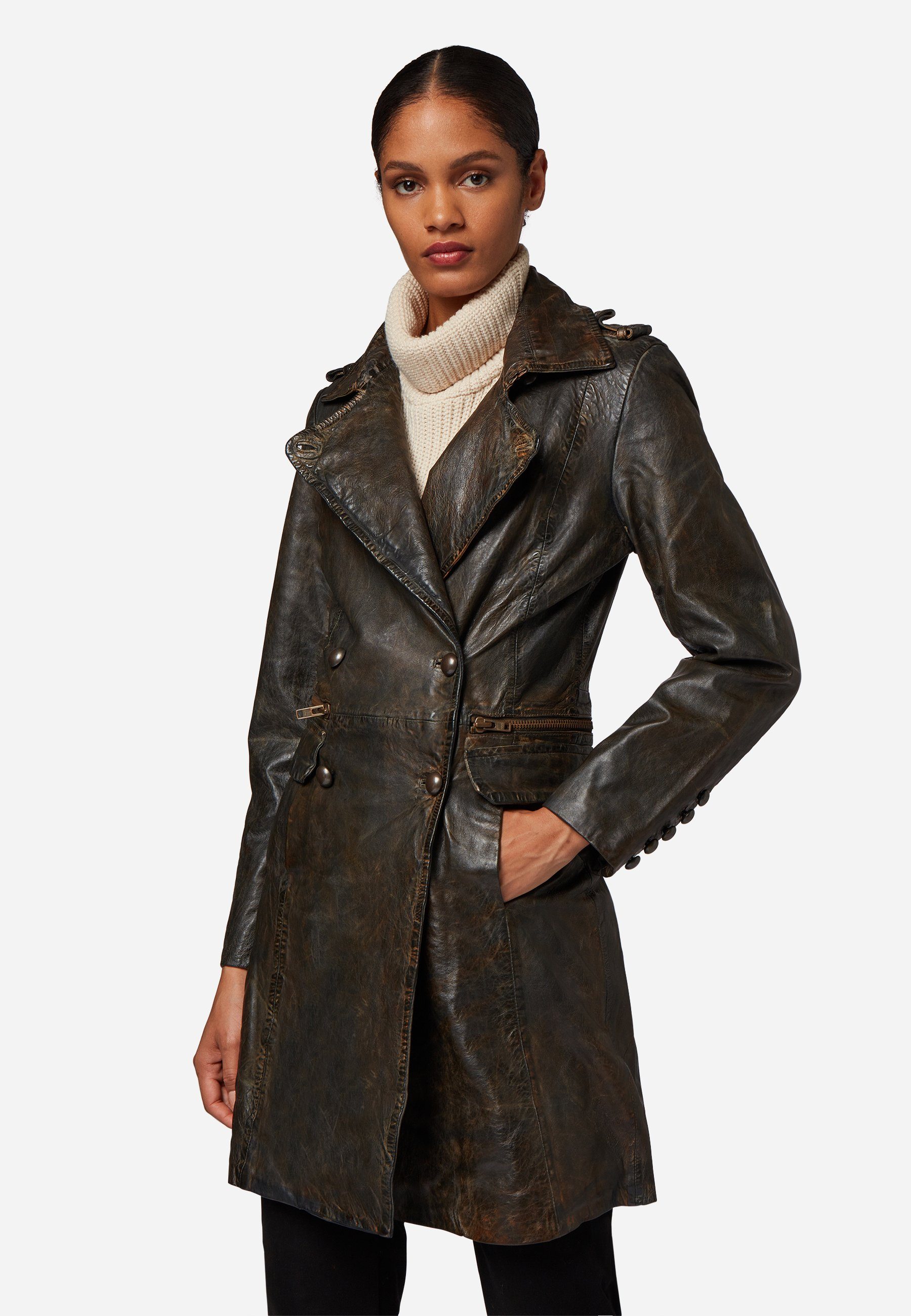 RICANO Ledermantel Mang-1 Ledermantel im Vintage-Look mit Schulterklappen günstig online kaufen