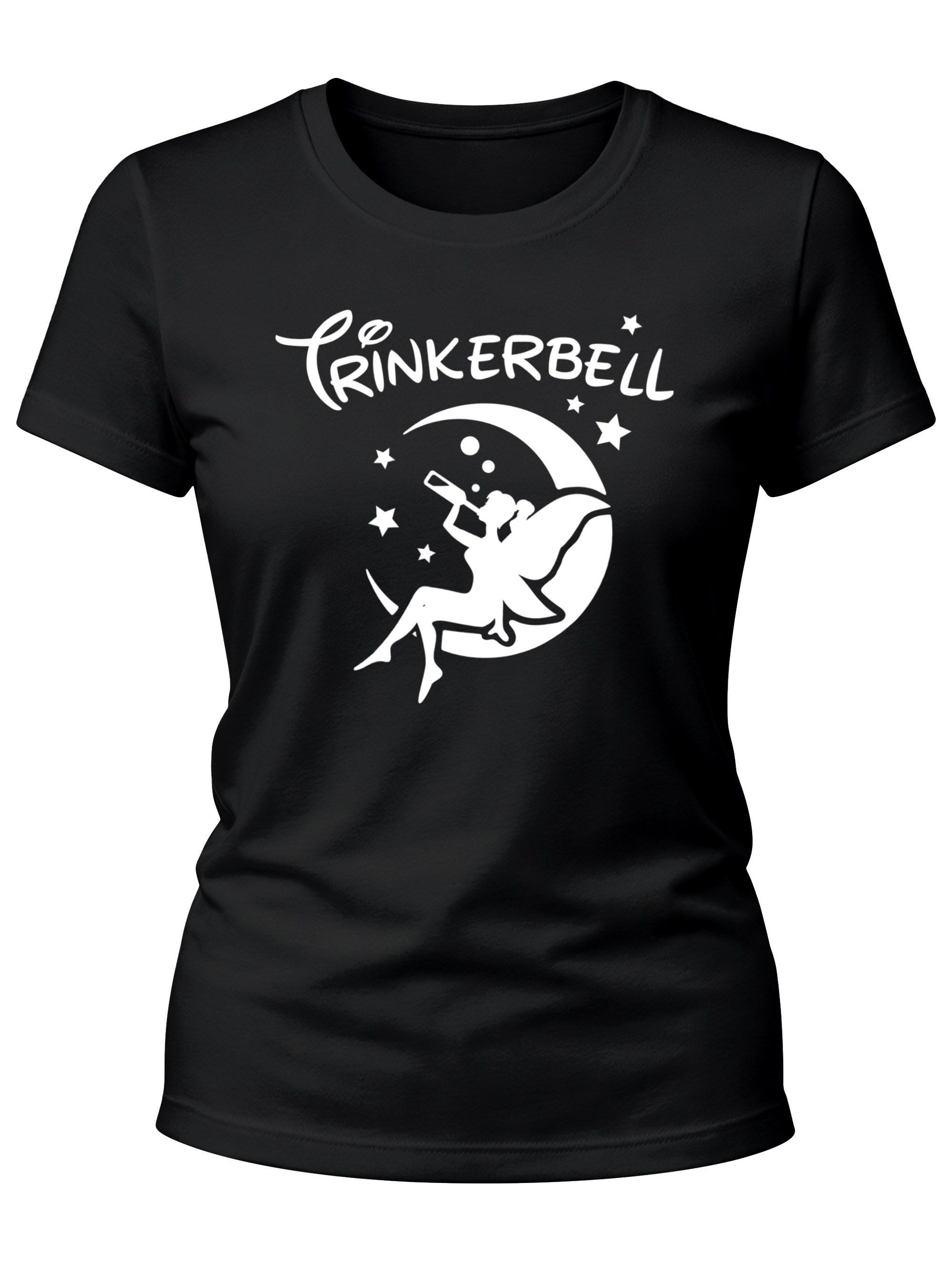 Print-Shirt Damen T-Shirt Spruch Alkohol Trinkerbell Parodie Satire Saufen