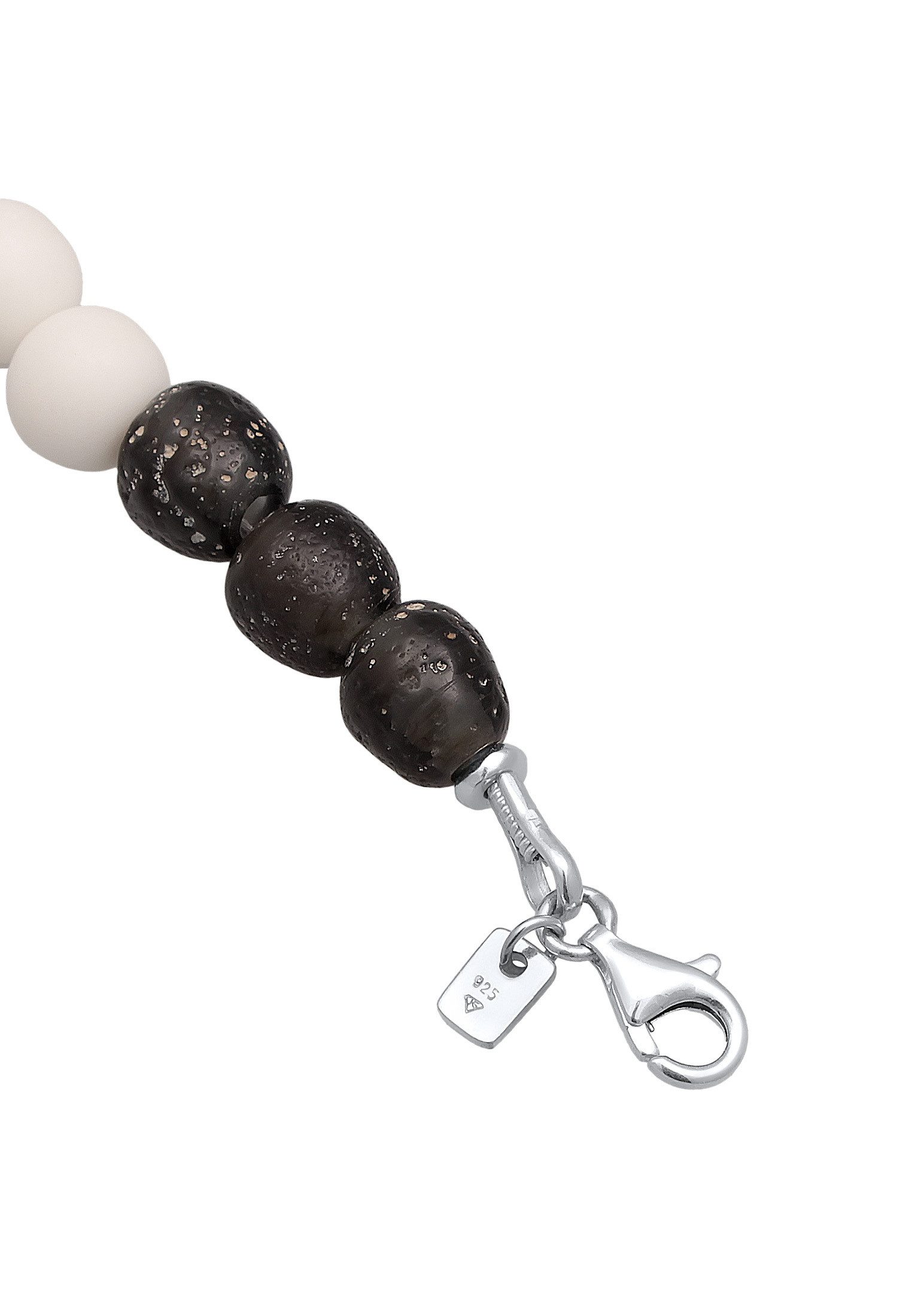 Kuzzoi Silberkette Recycelte Glas Schwarz Weis Perlen Beads 925 Silber, Kugel