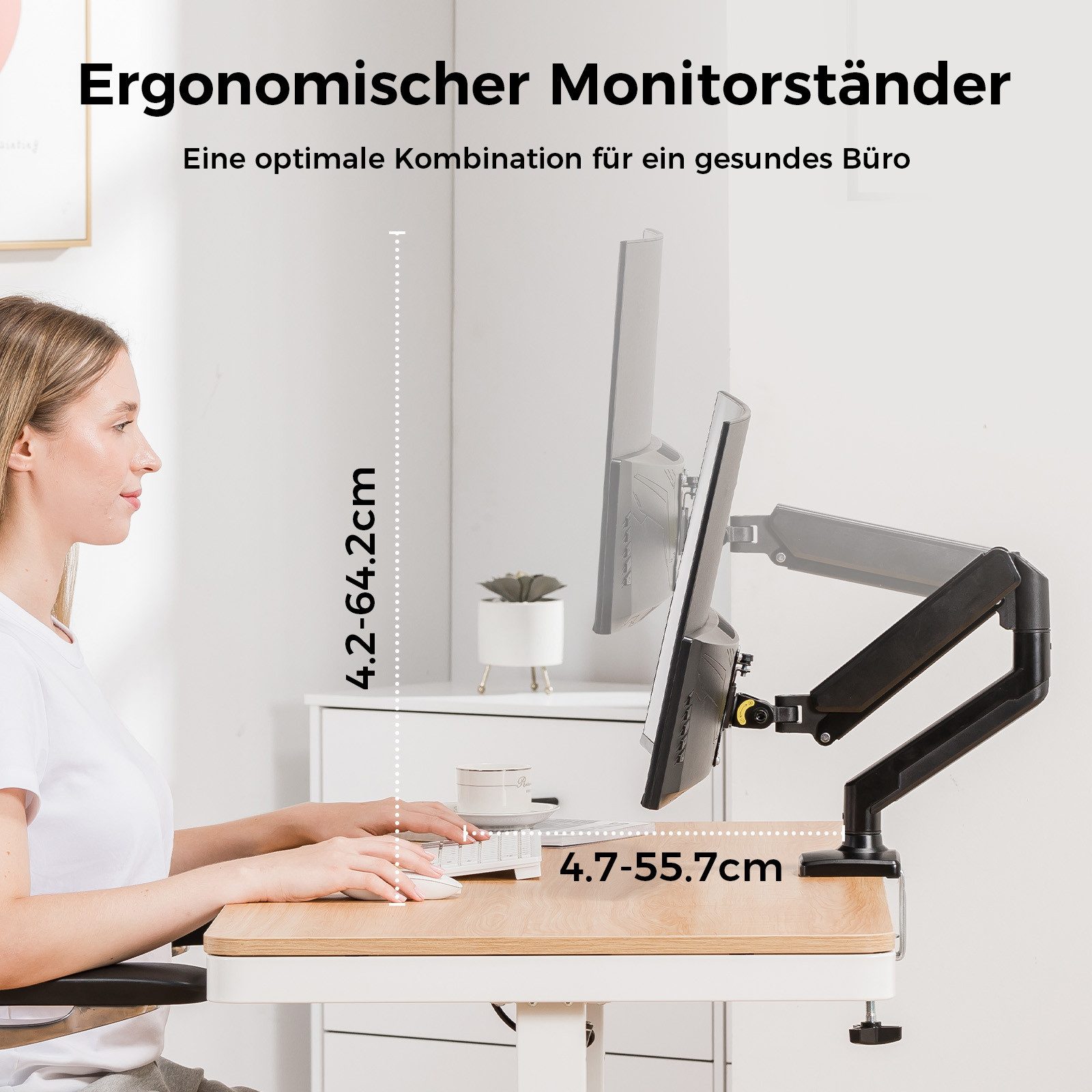 GTPLAYER Monitor-Halterung monitor arm monitorhalter für 13 bis 32 Zoll Bildschirme, Hält 2~10 kg, (Höhenverstellbare mit Neigungen, Schwenken, Dreht, VESA 75 & 100 mm)