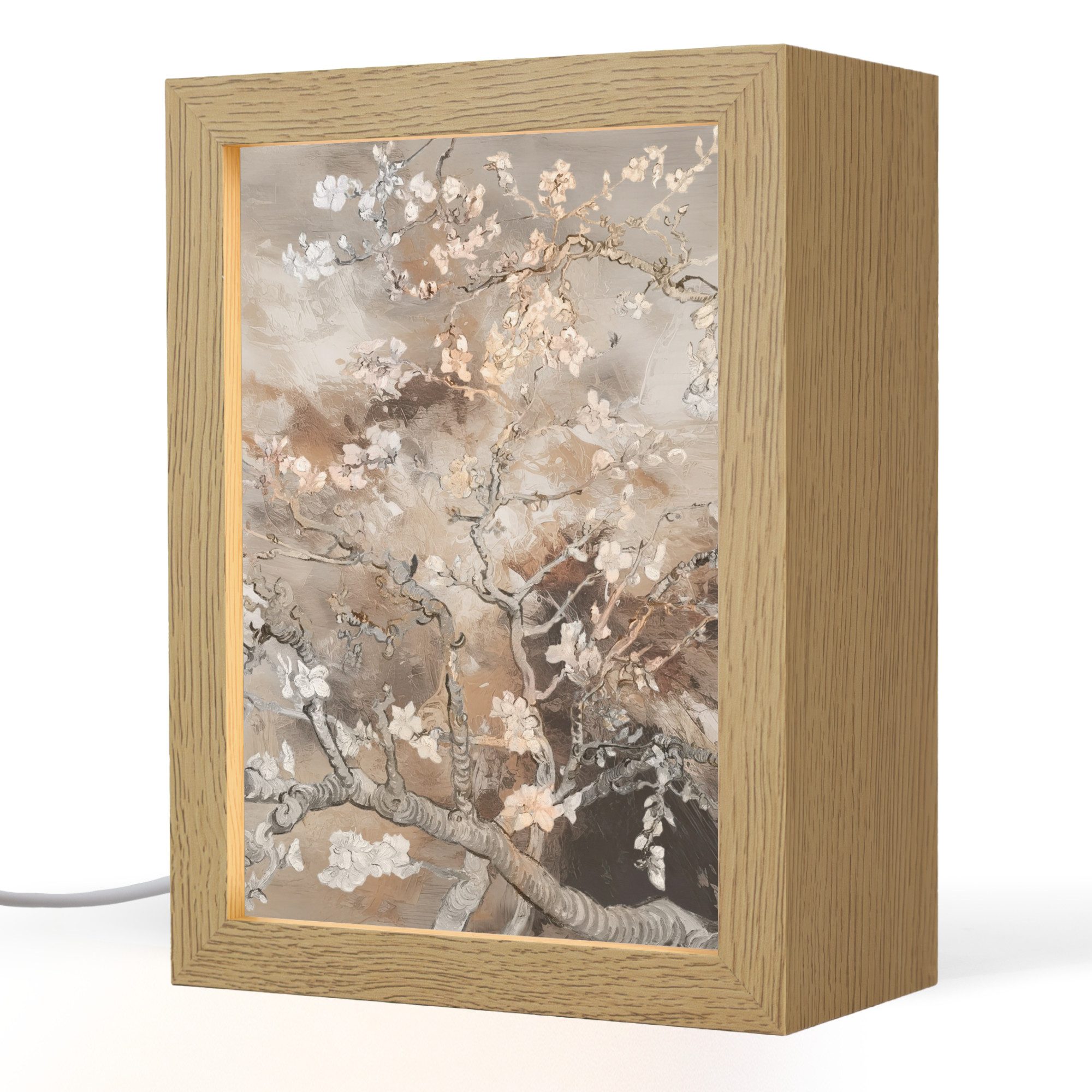 OnlyWow Tischleuchte Mandelblüte - Kunst - Van Gogh - Beige - Abstrakt, Dimmbar, Farbwechsel, LED, Warmweiß, Kaltweiß, Neutralweiß Einstellbar, Tischlampe, Schreibtischlampe, Desk, Dimmbar, mit Kabel, LED