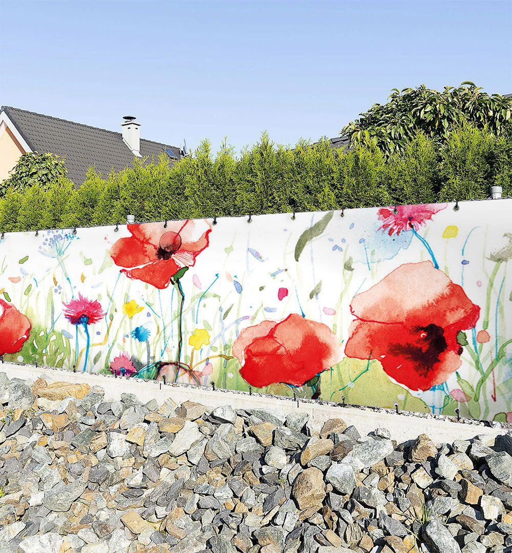 MyMaxxi Sichtschutzzaunmatten Zaunbanner Aquarell gemalte Blumenfeld Sichtschutz Garten Zaun, (Aquarell gemalte Blumenfeld)