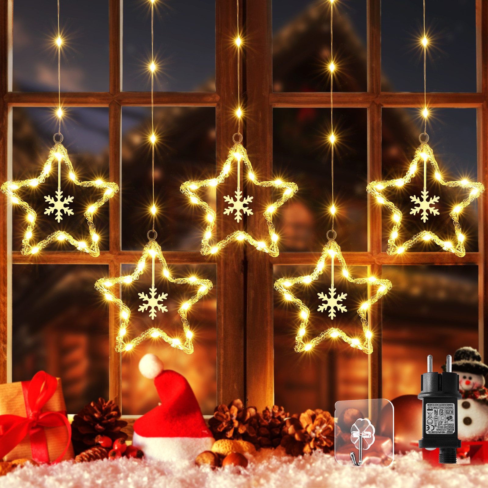 Quntis LED-Lichterkette LED Dekolicht Weihnachtsengel mit timer 8 Modi Memory-Funktion, Haken, Weihnachtsfigur für Weihanchten Fenster Deko/Geschenk, batterie