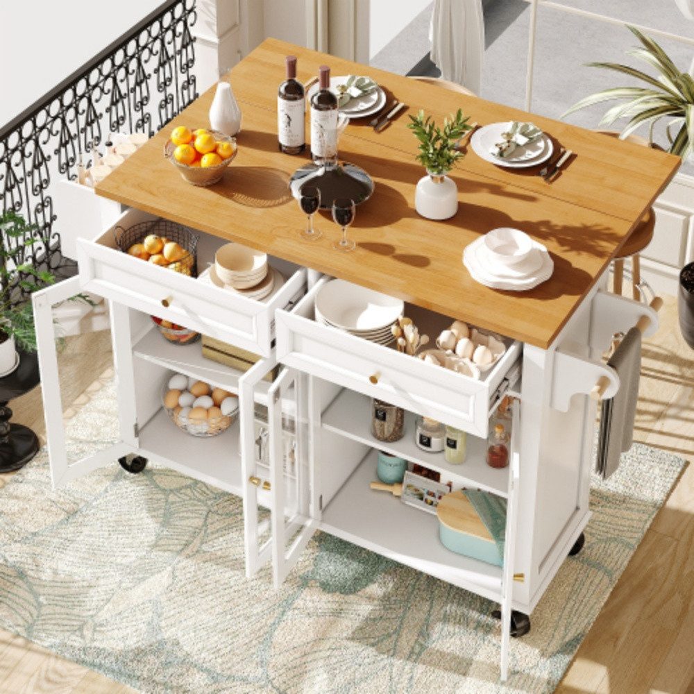 XDeer Кухниinsel Кухниinsel mit Rollen & Glastüren, Servierwagen mit, Stauraum, Mobiler Buffetschrank,Küchenwagen