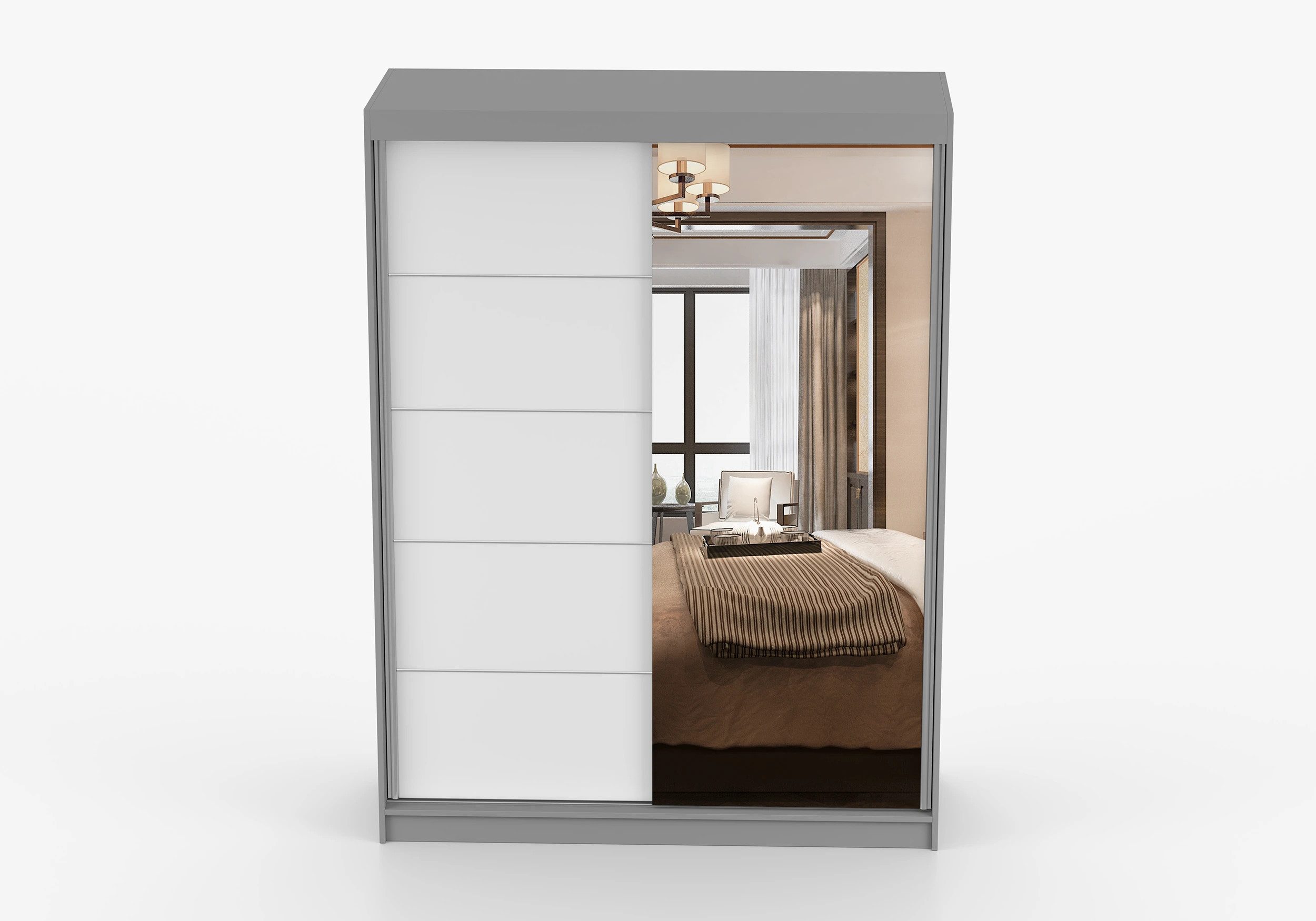 imoebel24 Schwebetürenschrank VISTA 05 150 cm - Grau / Weiss günstig online kaufen