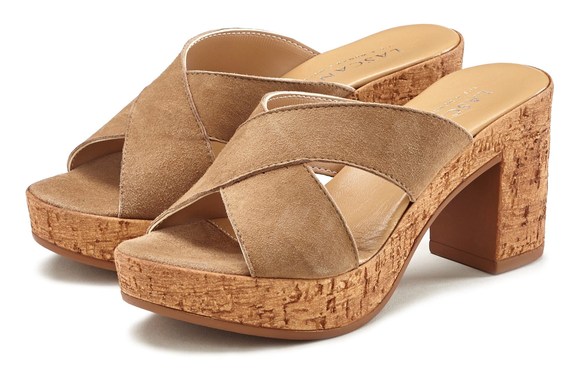 LASCANA Pantolette Mule, Sandale, offener Schuh aus Leder mit Blockabsatz günstig online kaufen