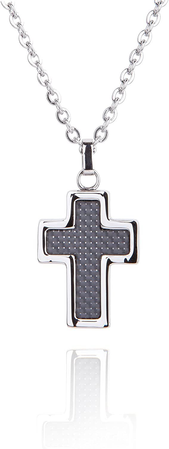 Kette mit Anhänger Karisma Edelstahl Kettenanhänger Kreuz Karboneinlage