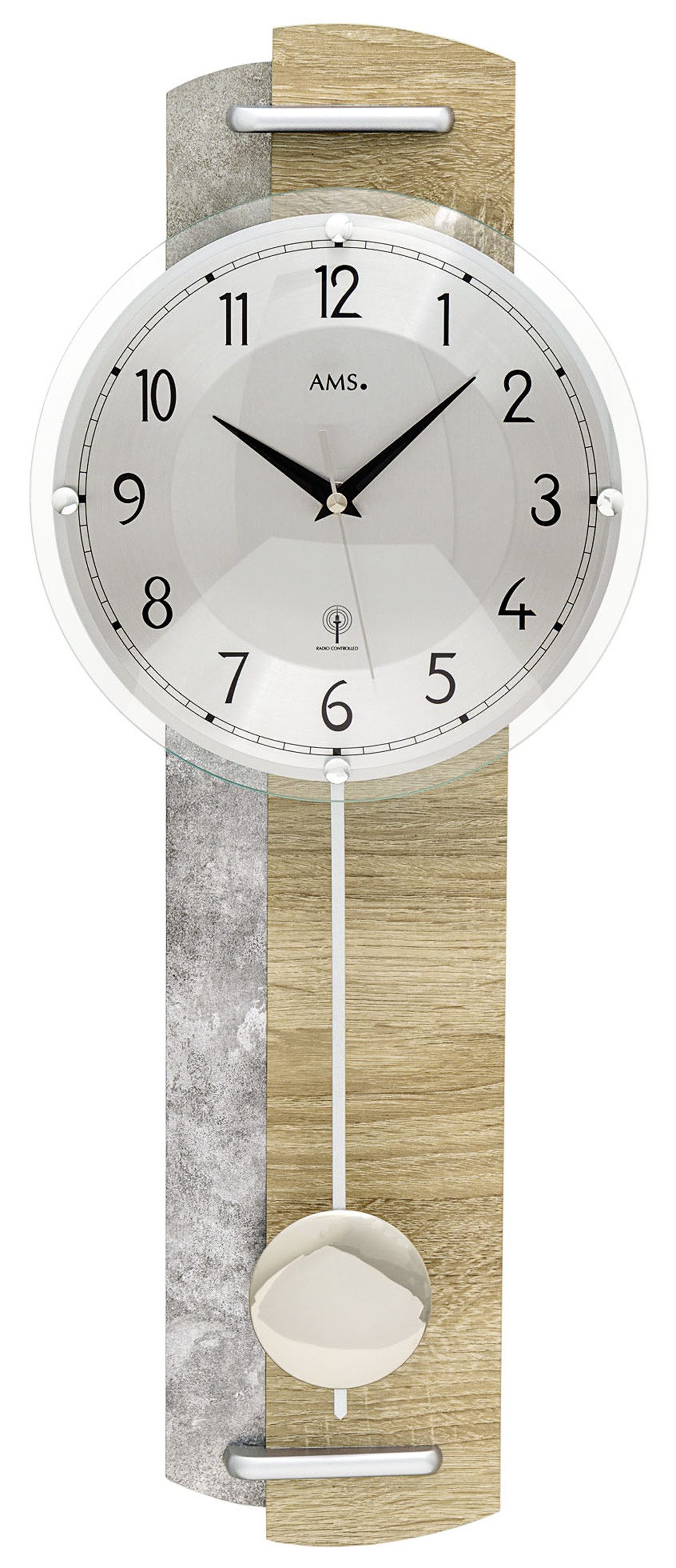 AMS Funk-Pendelwanduhr Funkpendelwerk Holzgehäuse Mineralglas AMS (Funkuhrwerk)