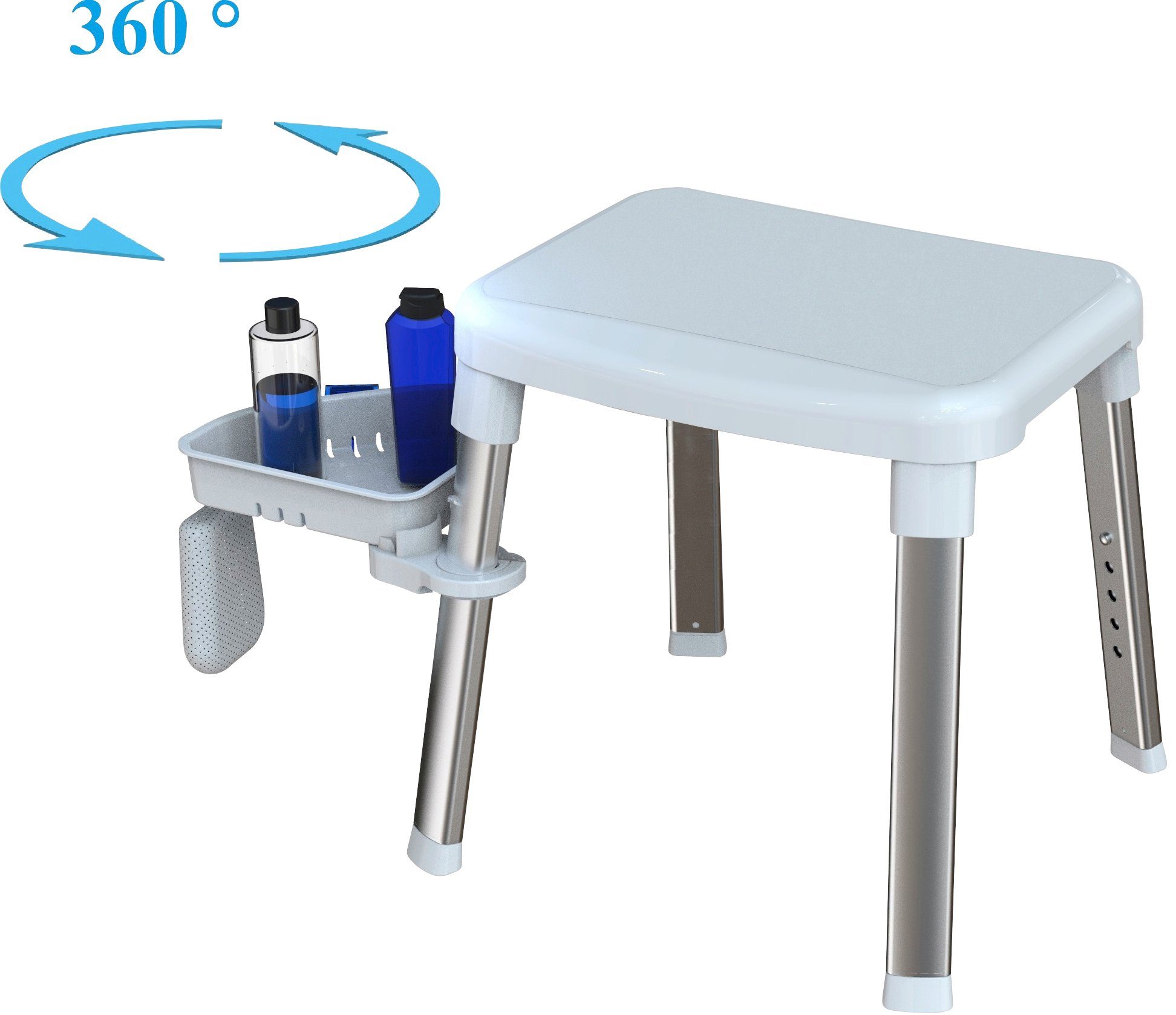 Bischof Dusch- und Badhocker Tray, belastbar bis 150 kg, mit schwenkbarer Ablage 28x21cm, TÜV-GS