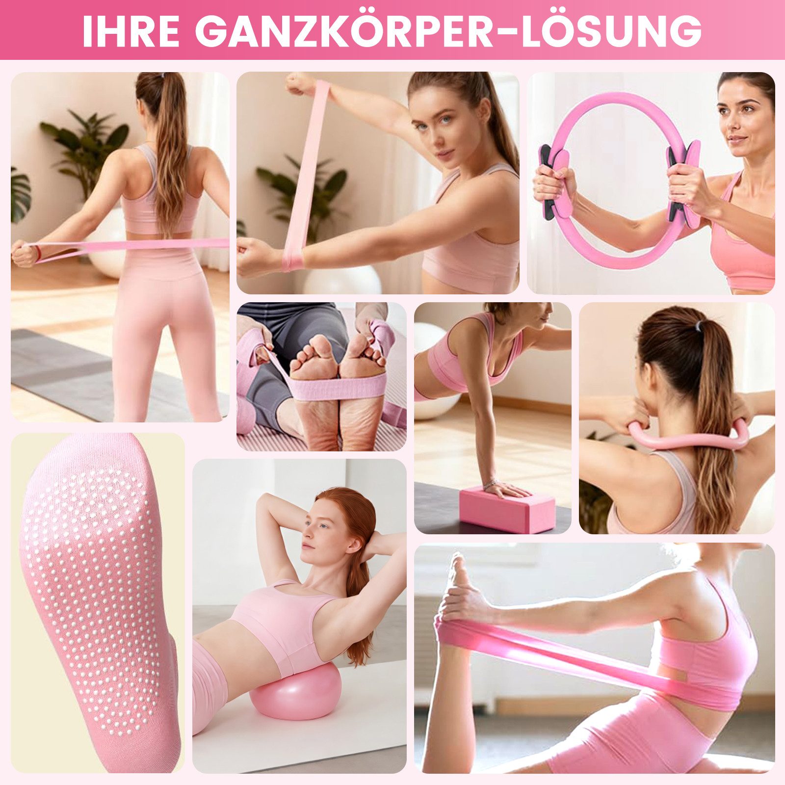Bundviel Pilates-Ring Pilates Set für Zuhause mit Pilates Ball Pilates Ring & Socken (16-tlg), 16in1 Effektives Frauen-Heimtraining: Straffung & Balance