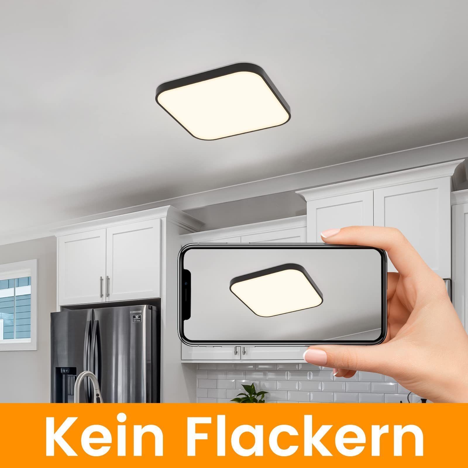 ZMH LED Deckenleuchte 27cm Quadratisch Flach 19W Wohnzimmer Schlafzimmer, LED fest integriert, 4000k, Spritzwassergeschützt Schlafzimmerlampe Quadratisch Küchen – Bild 2 von 5