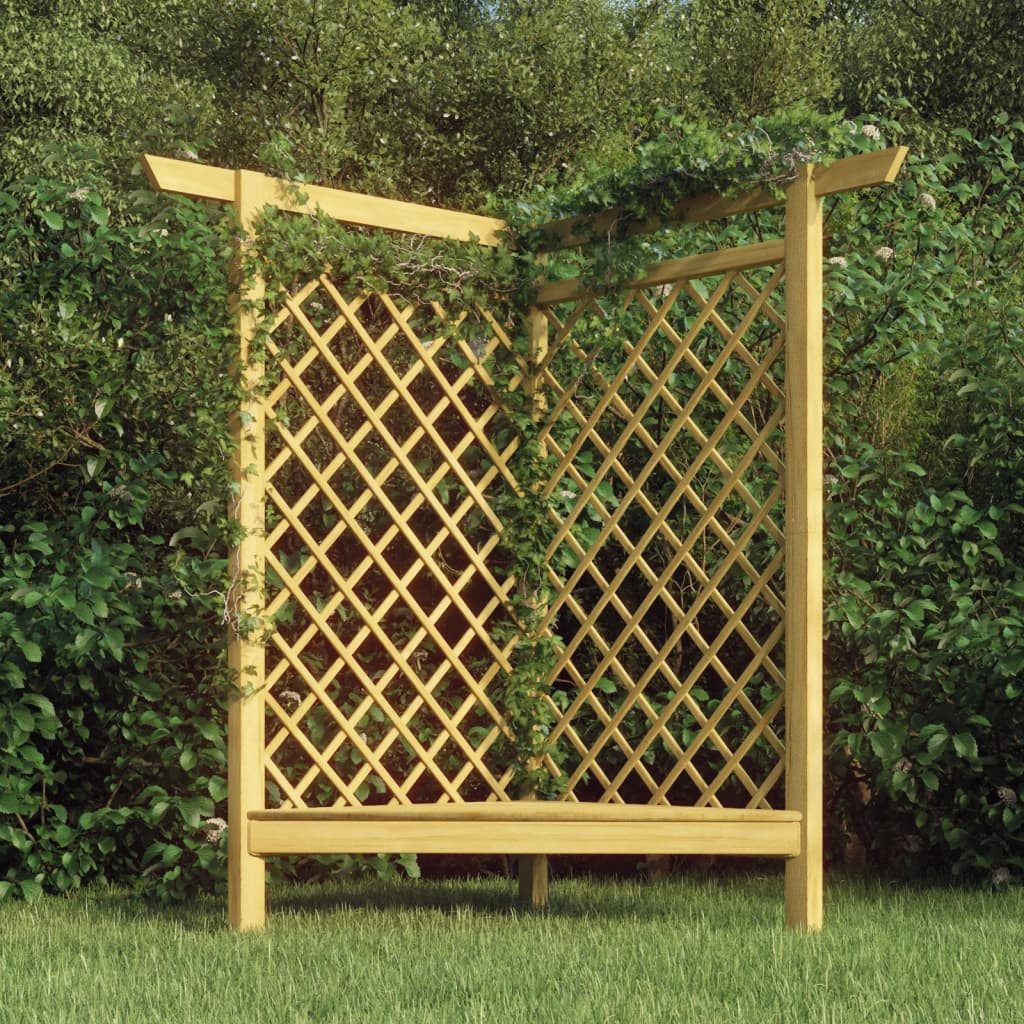 furnicato Pergola Holz-Eckpergola mit Sitzbank 166x81x174 cm grün imprägniert, (1-tlg), Stabile Gartenlaube als Rankhilfe für Rosen und Kletterpflanzen