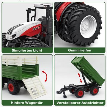 Esun RC-Traktor Ferngesteuerter Traktor mit Anhänger, Traktor Spielzeug ab 3 4 5 Jahre (Komplettset), Traktor Ferngesteuert Ackerschlepper mit Licht und Sound