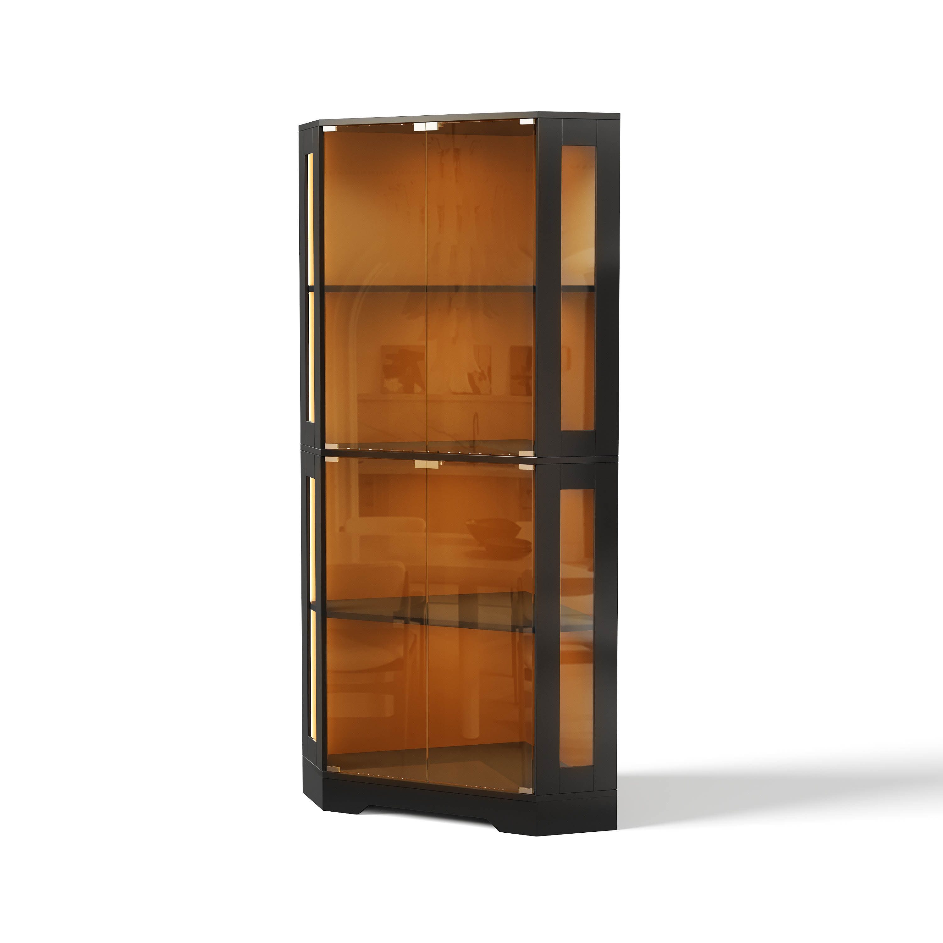Celya Eckvitrine Glasvitrinenschrank moderner Weinschrank mit LED (4-stufiger Sicherheitsglas-Eckschrank)