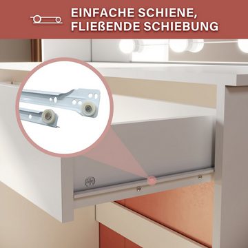 SONNI Schminktisch Schminktisch mit LED-Beleuchtung, spiegel und hocker, 108x40x140cm,Kosmetiktisch,3 Lichtmodi und 10 Helligkeiten