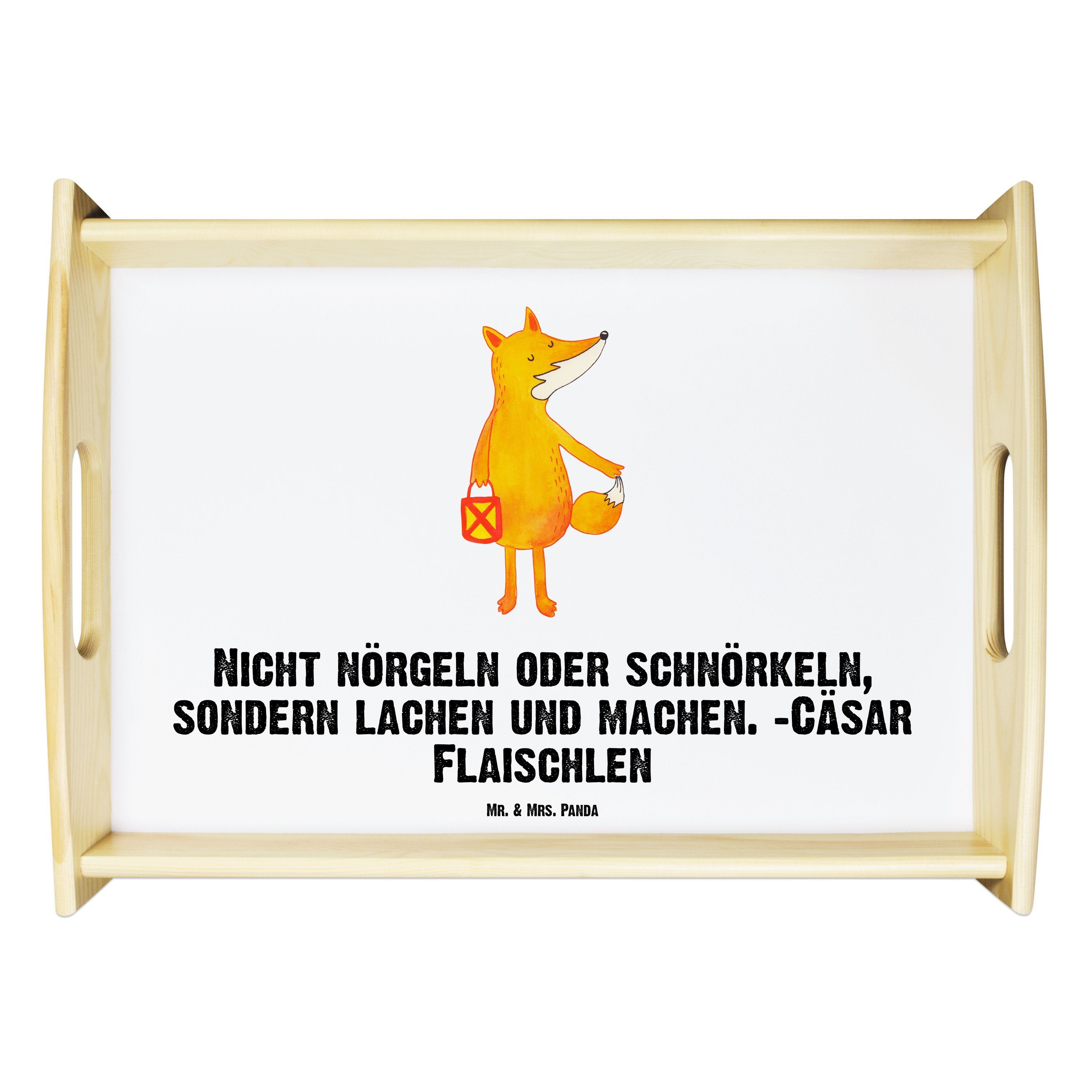 Mr. & Mrs. Panda Tablett Fuchs Laterne - Weiß - Geschenk, Füchse, Frühstückstablett, Liebeskum, Echtholz lasiert, (1-tlg)