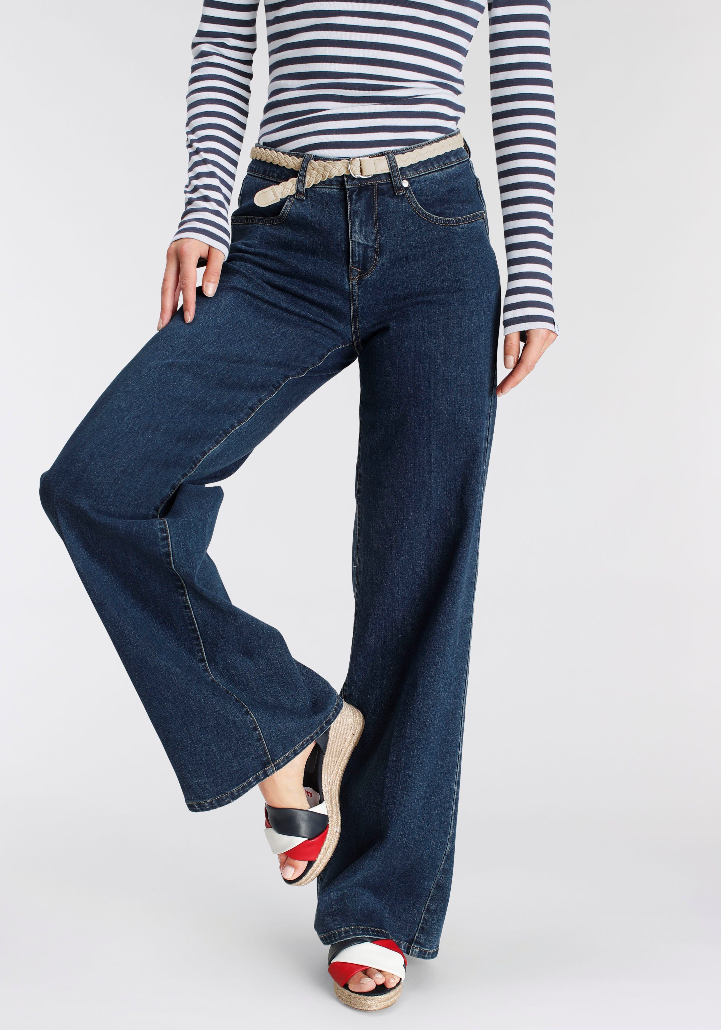 DELMAO Weite Jeans (Set, mit Gürtel) MARKE! ---NEUE mit 2-tlg., modischem Flechtgürtel