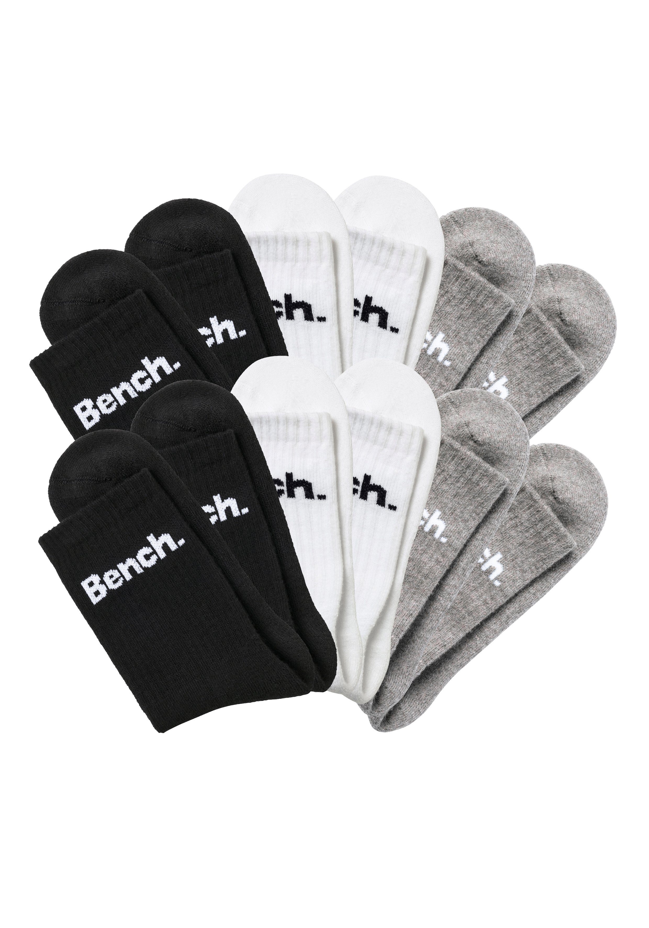 12-Paar) mit grau-meliert 4x Fuß Polsterung 4x schwarz, Tennissocken weiß, (Set, Bench. 4x