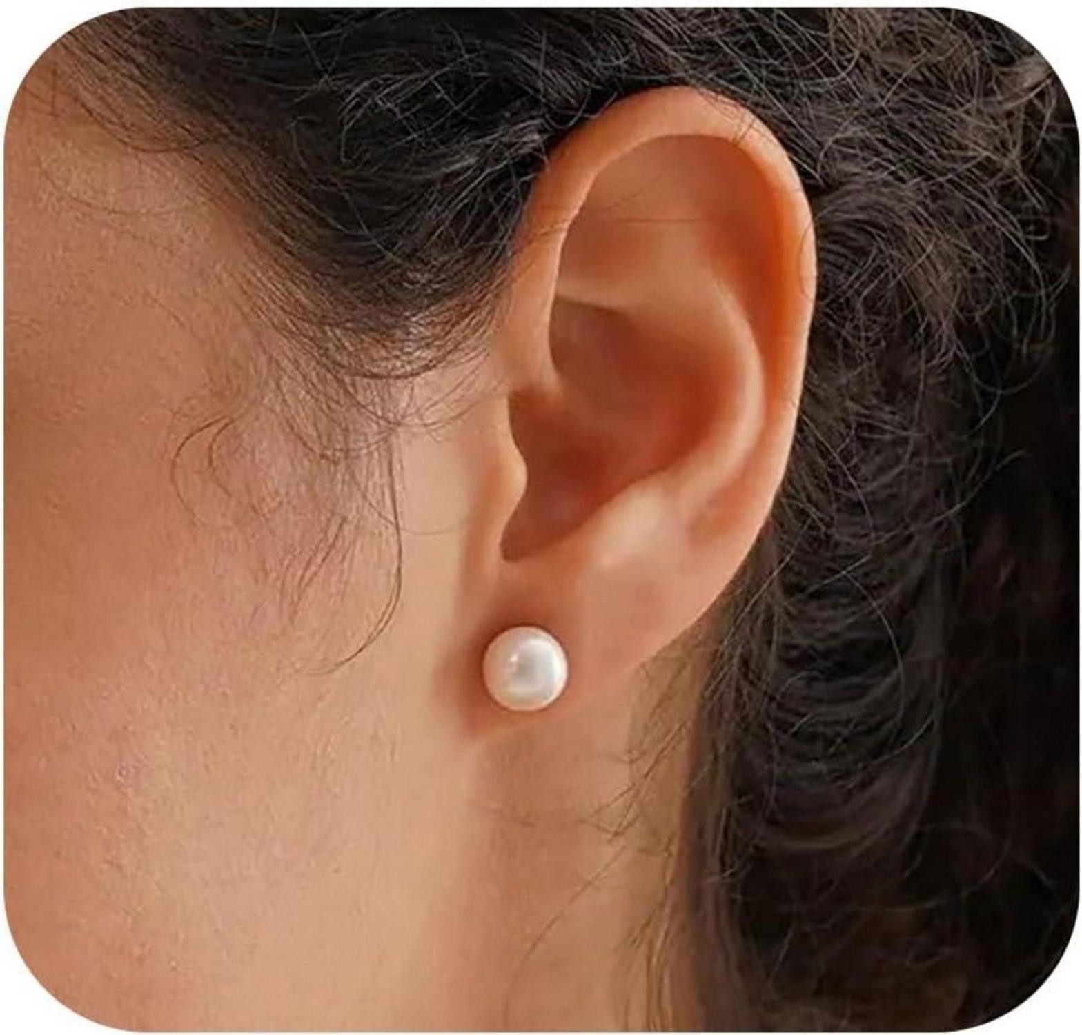 LuxusKollektion Ohrring und Ketten Set Perlen Ohrringe Silber 925 Stecker Weiße Süßwasserperlen Damen