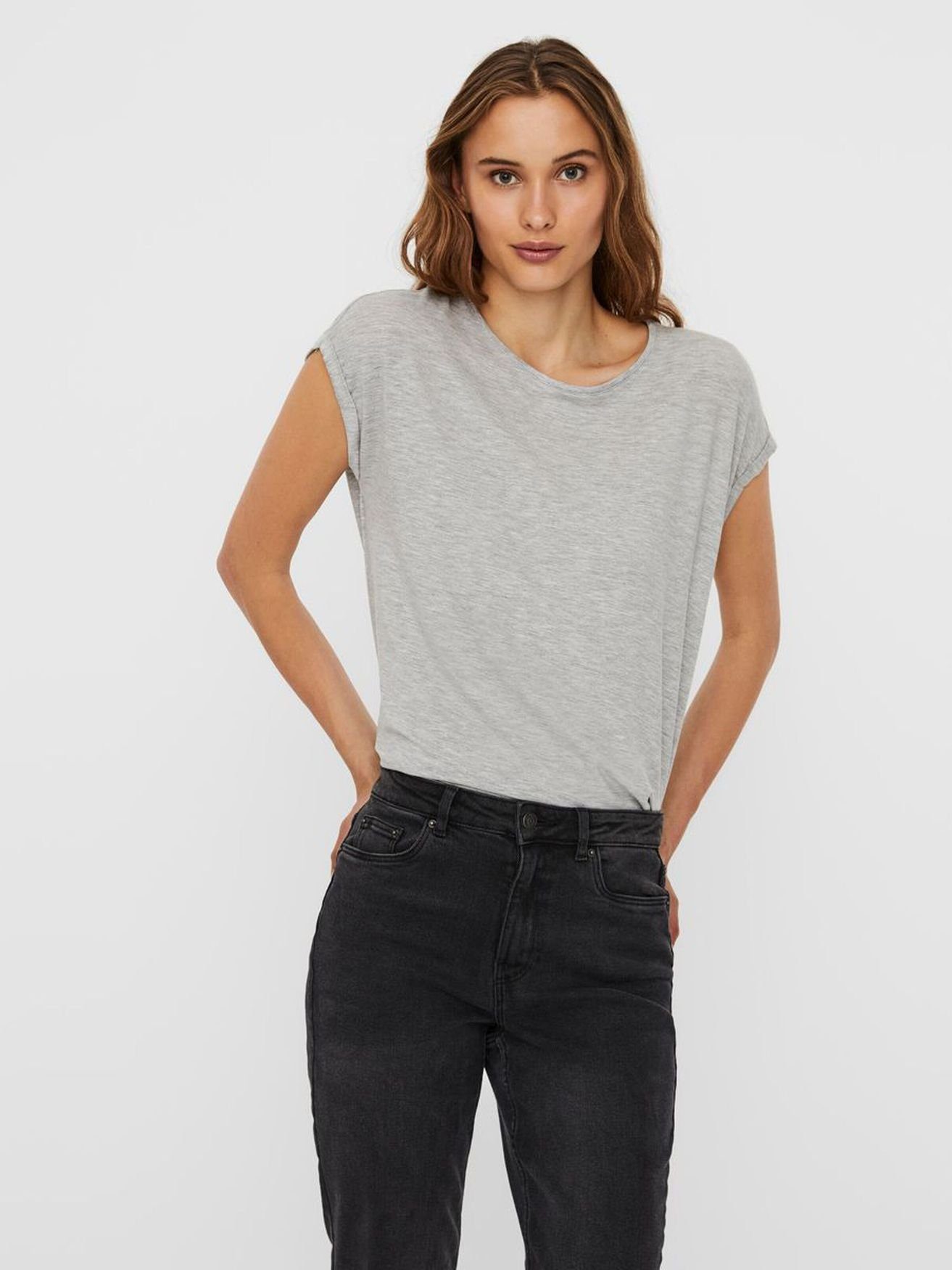 (1-tlg) Vero Moda T-Shirt Rundhals 4078 Grau in VMAVA T-Shirt Basic Einfarbiges